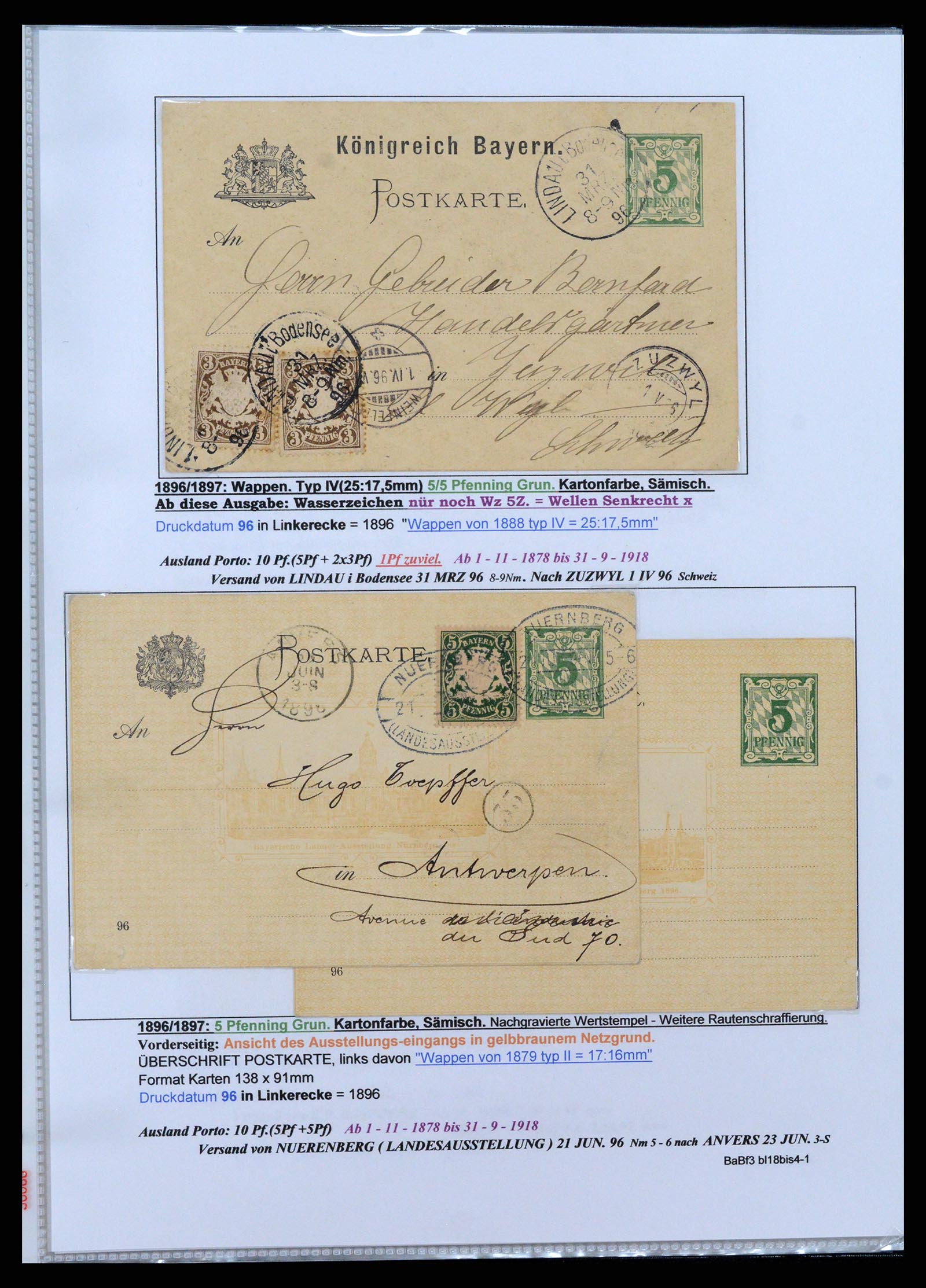 37097 032 - Postzegelverzameling 37097 Beieren postwaardestukken 1870-1920.
