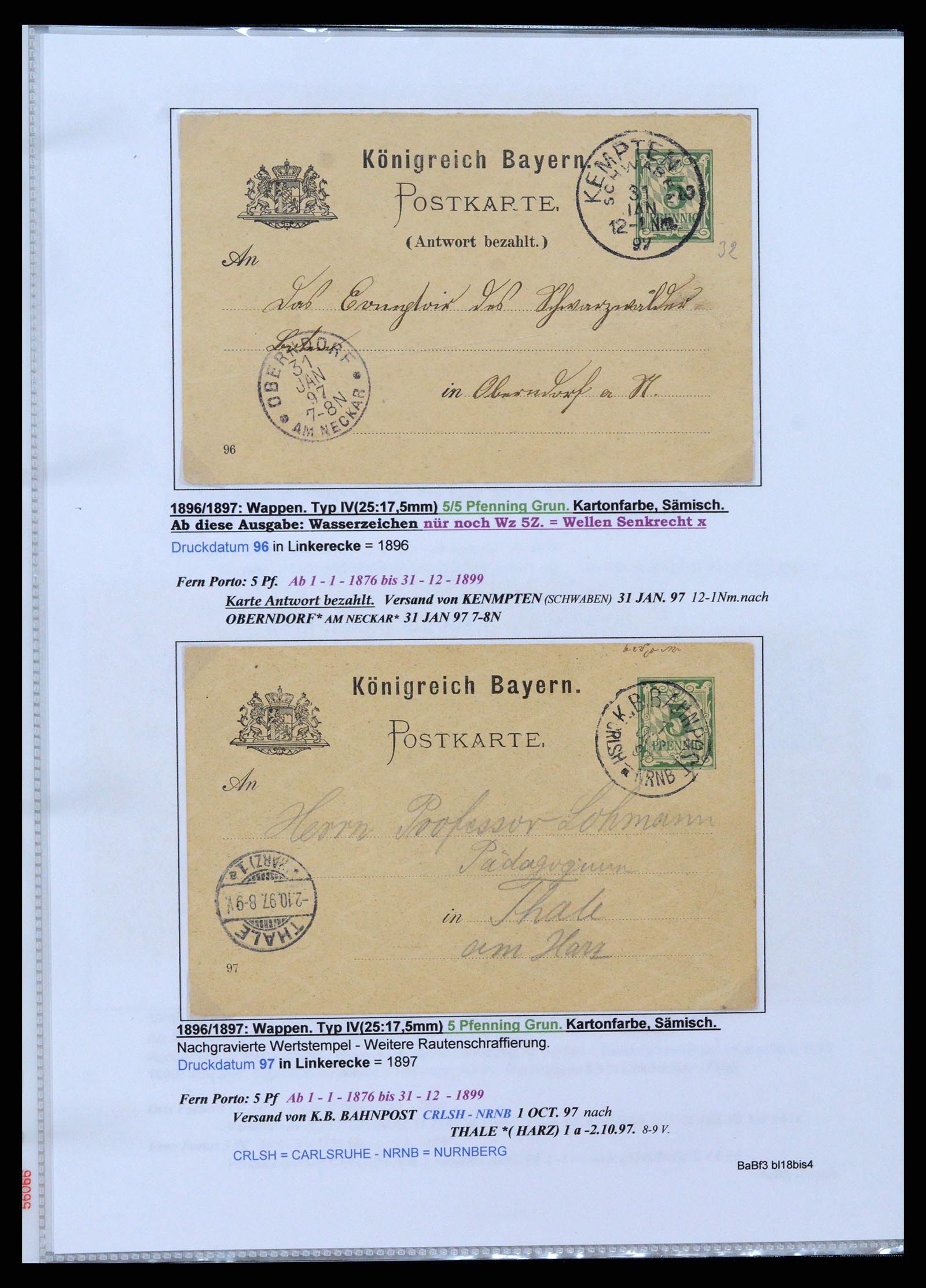 37097 033 - Postzegelverzameling 37097 Beieren postwaardestukken 1870-1920.