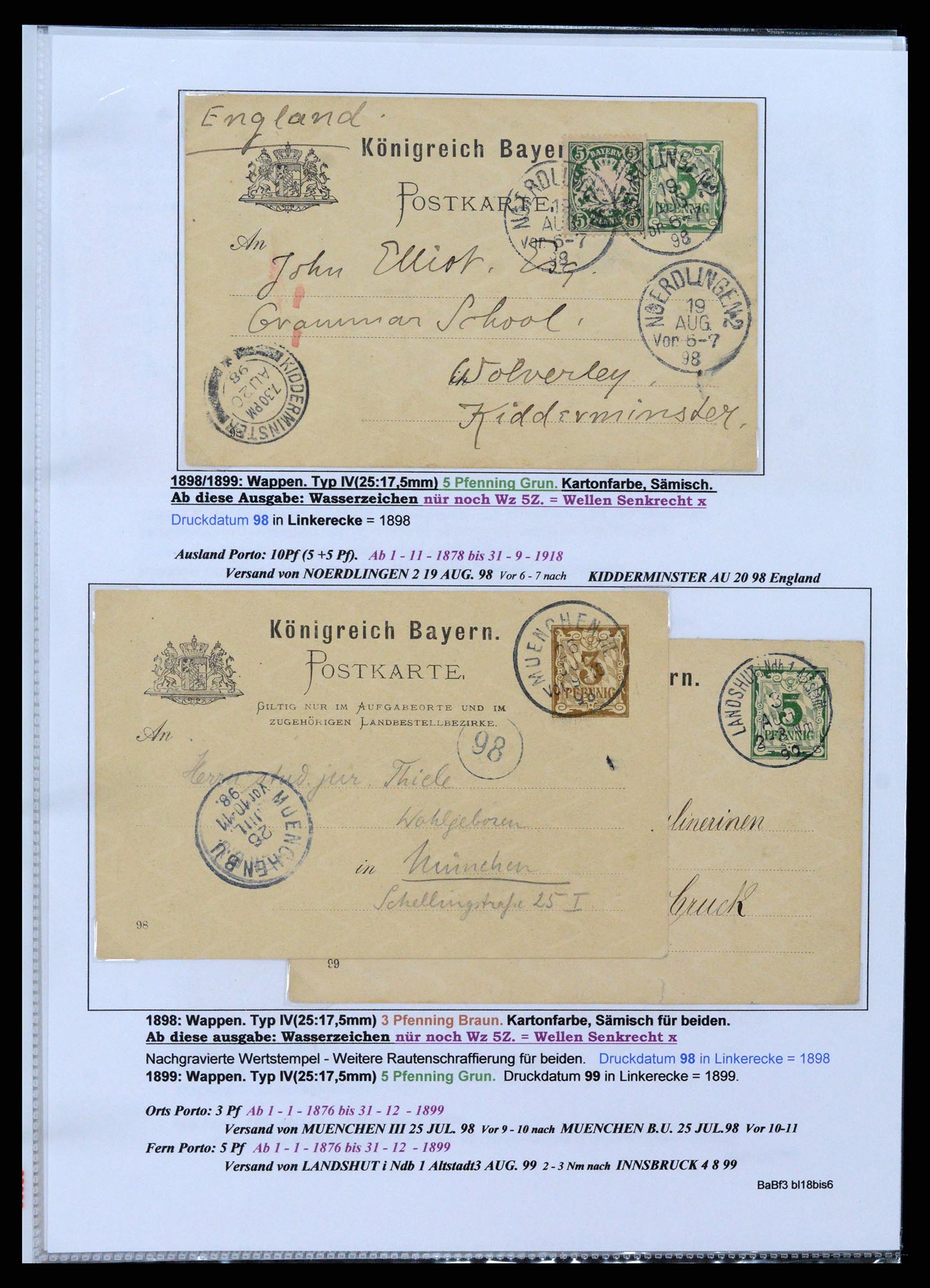37097 034 - Postzegelverzameling 37097 Beieren postwaardestukken 1870-1920.