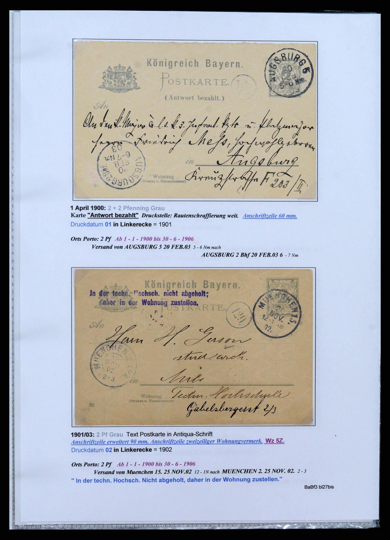 37097 036 - Postzegelverzameling 37097 Beieren postwaardestukken 1870-1920.