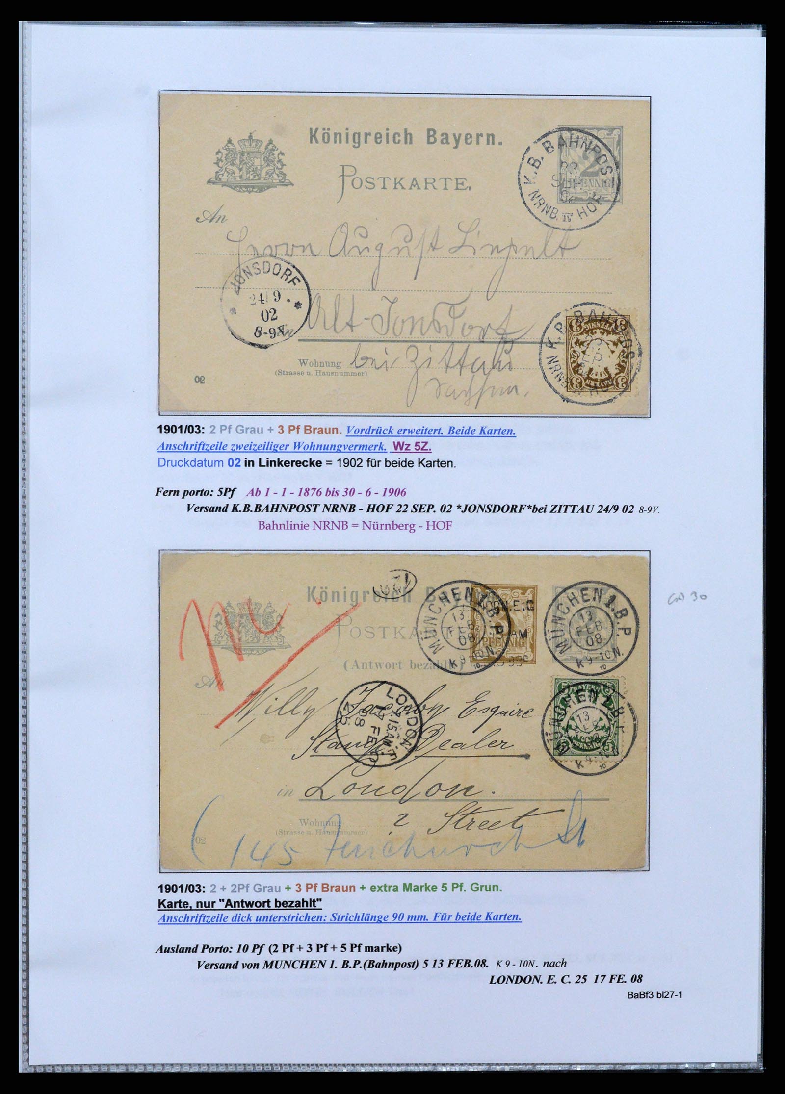 37097 037 - Postzegelverzameling 37097 Beieren postwaardestukken 1870-1920.