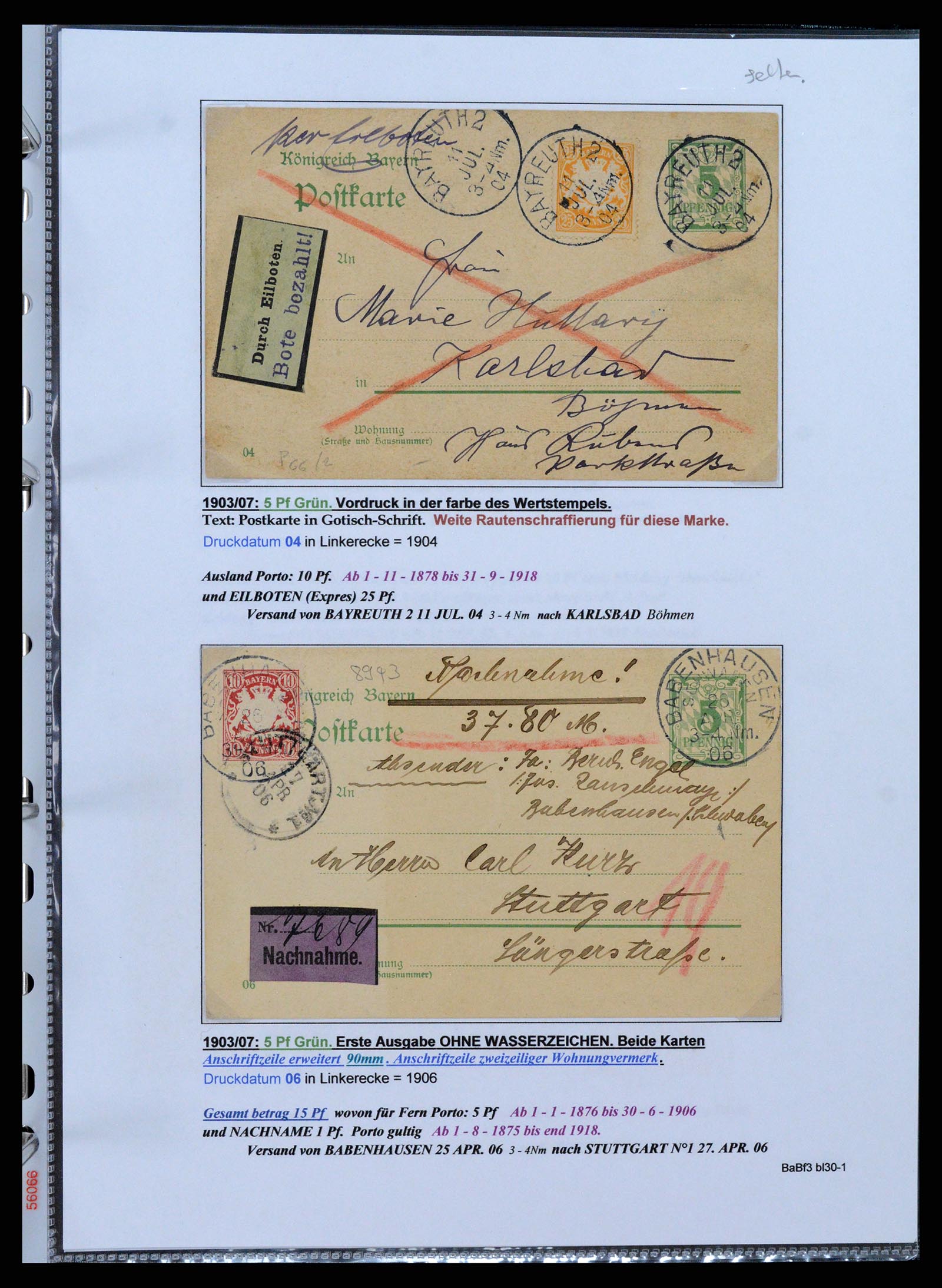 37097 040 - Postzegelverzameling 37097 Beieren postwaardestukken 1870-1920.