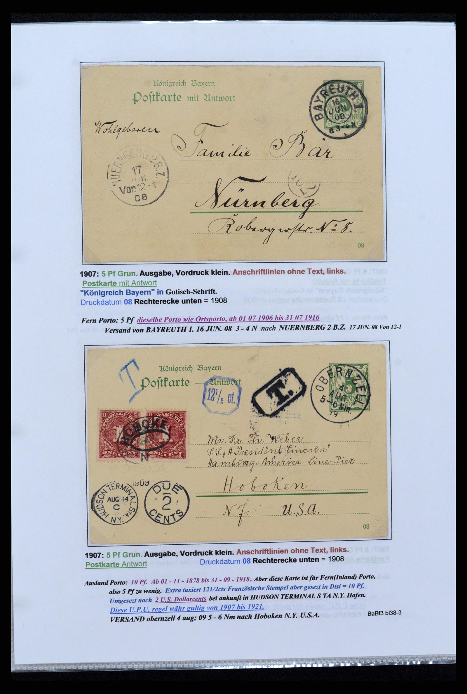 37097 043 - Postzegelverzameling 37097 Beieren postwaardestukken 1870-1920.