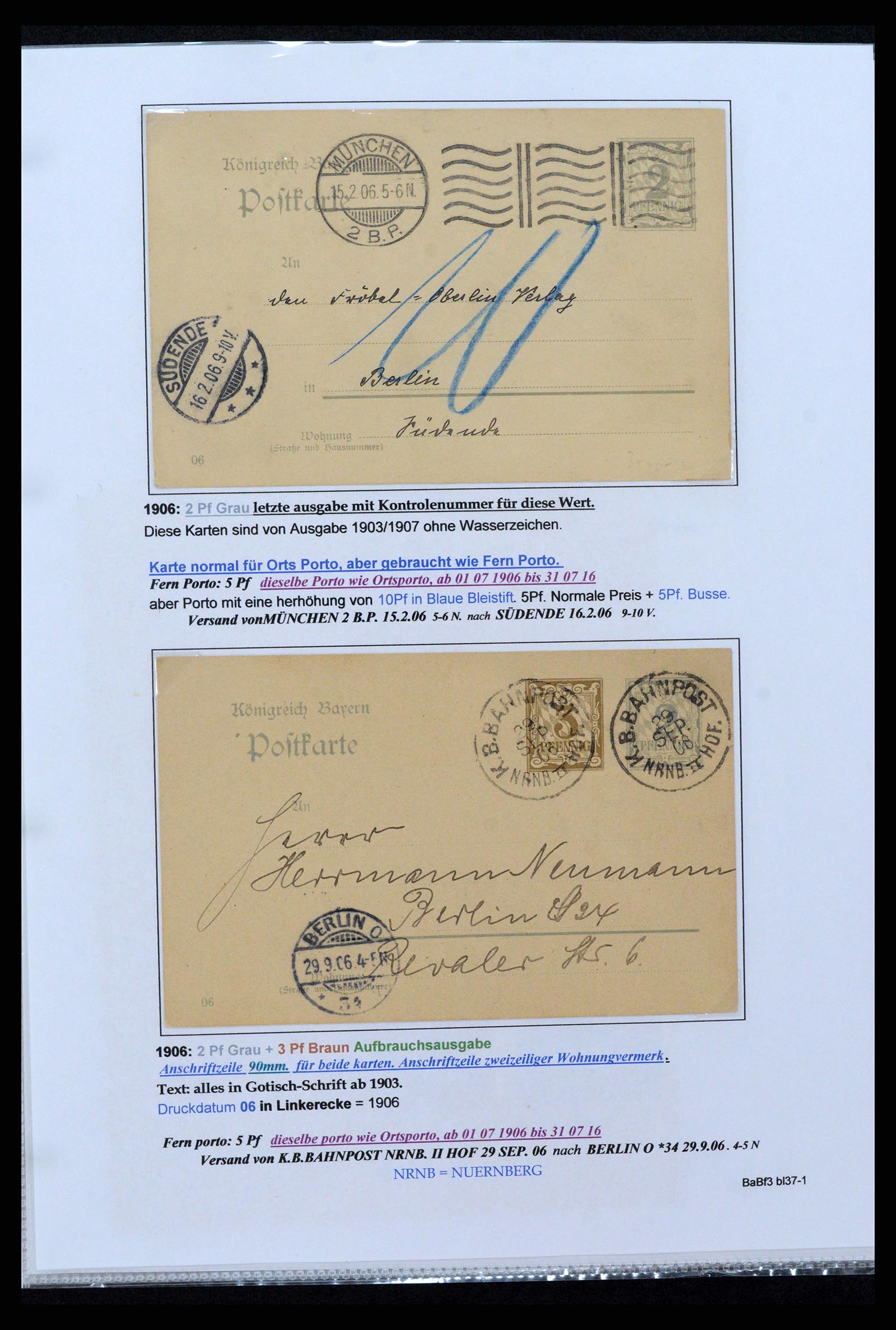 37097 044 - Postzegelverzameling 37097 Beieren postwaardestukken 1870-1920.