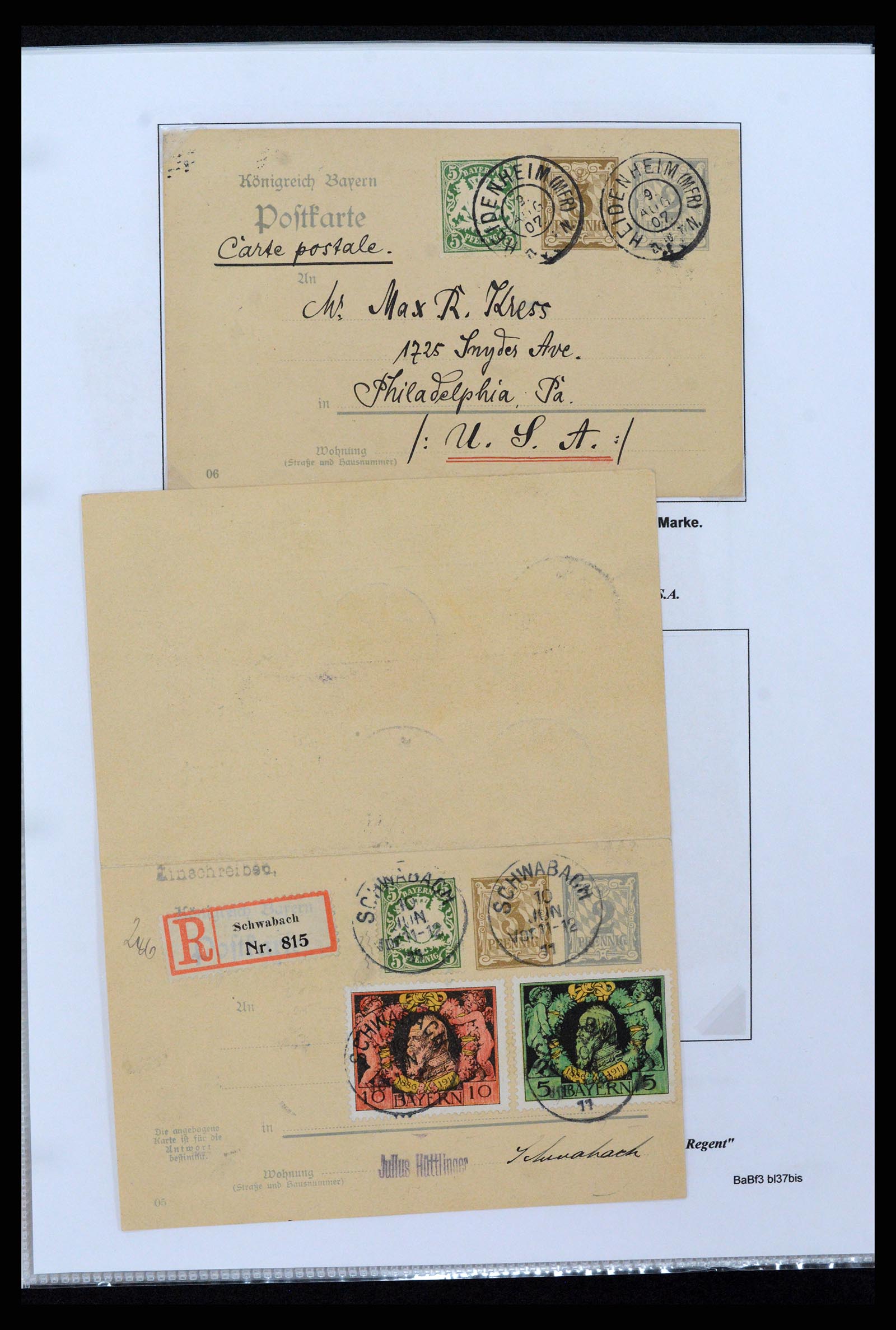 37097 045 - Postzegelverzameling 37097 Beieren postwaardestukken 1870-1920.