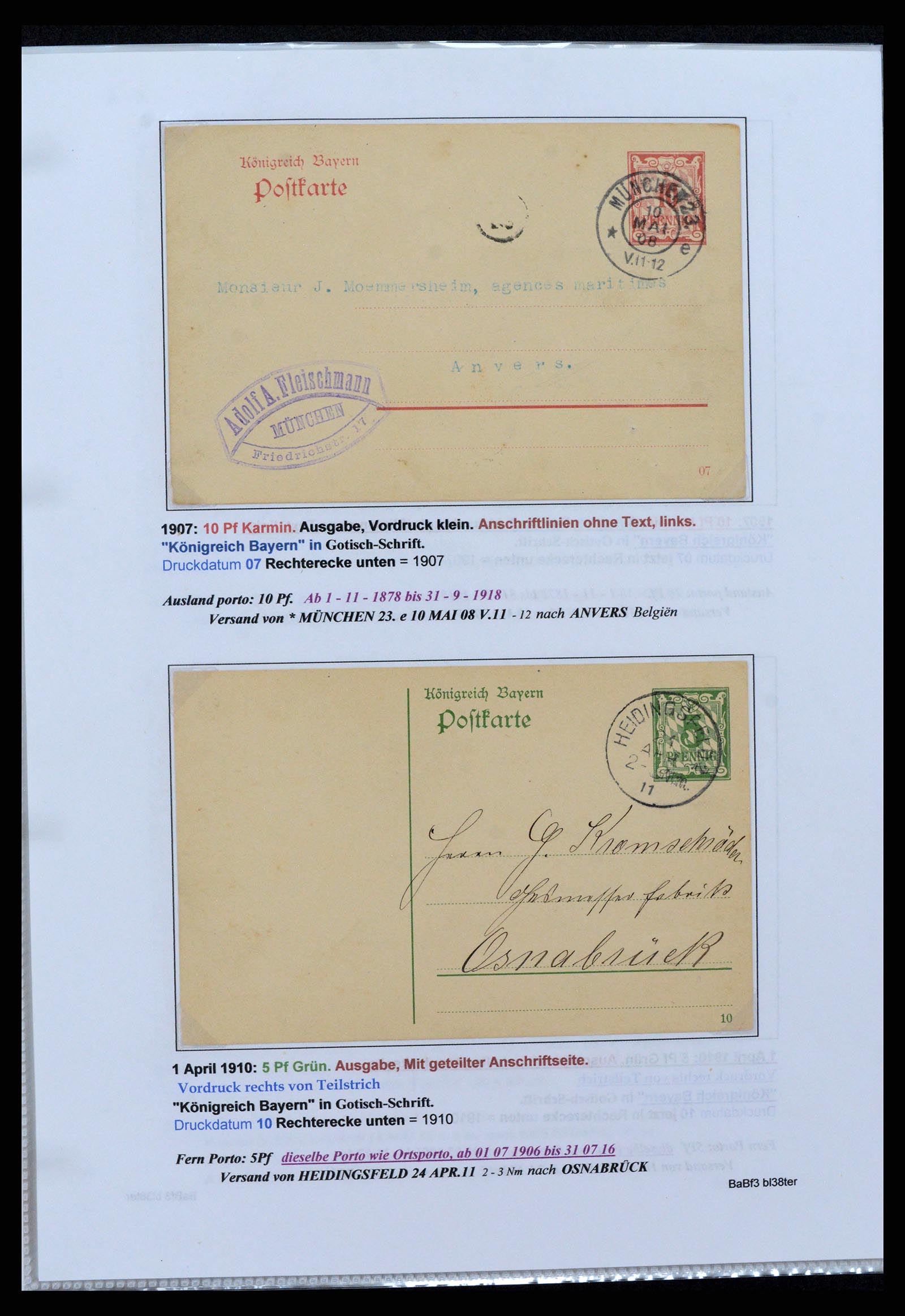 37097 049 - Postzegelverzameling 37097 Beieren postwaardestukken 1870-1920.