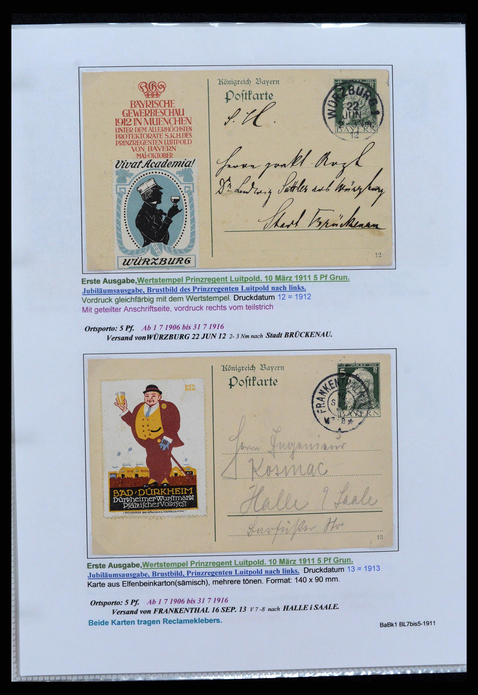 37097 051 - Postzegelverzameling 37097 Beieren postwaardestukken 1870-1920.