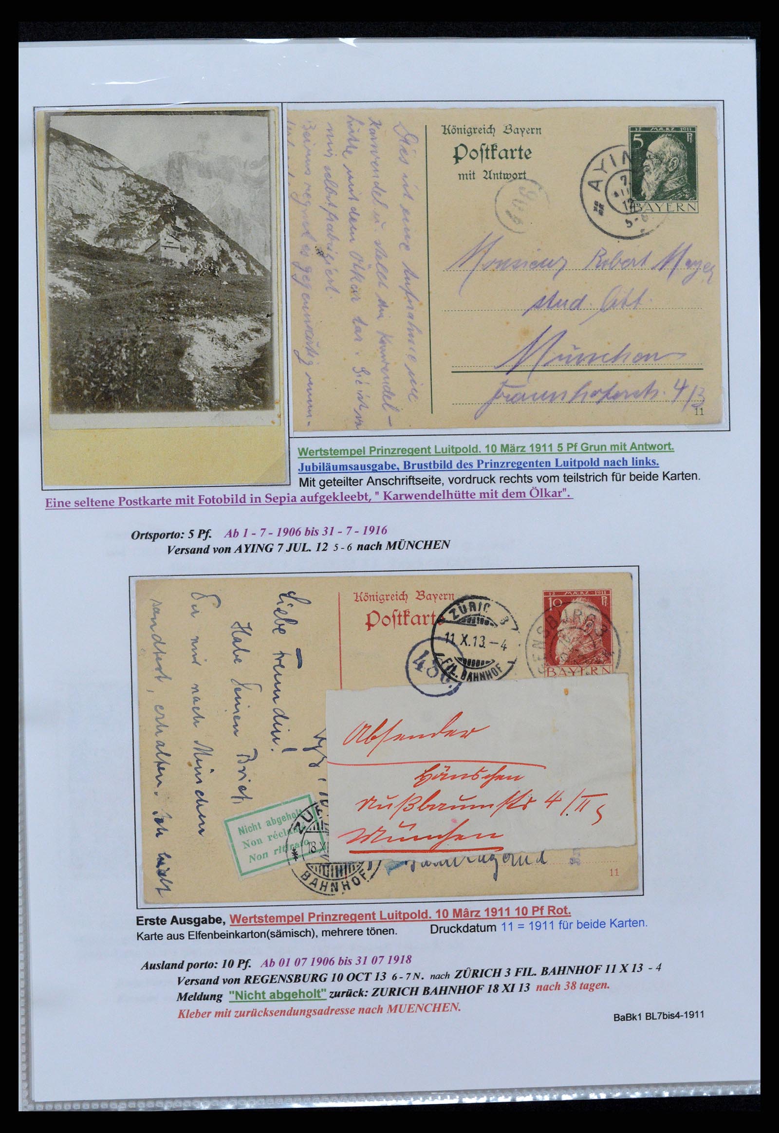 37097 052 - Postzegelverzameling 37097 Beieren postwaardestukken 1870-1920.