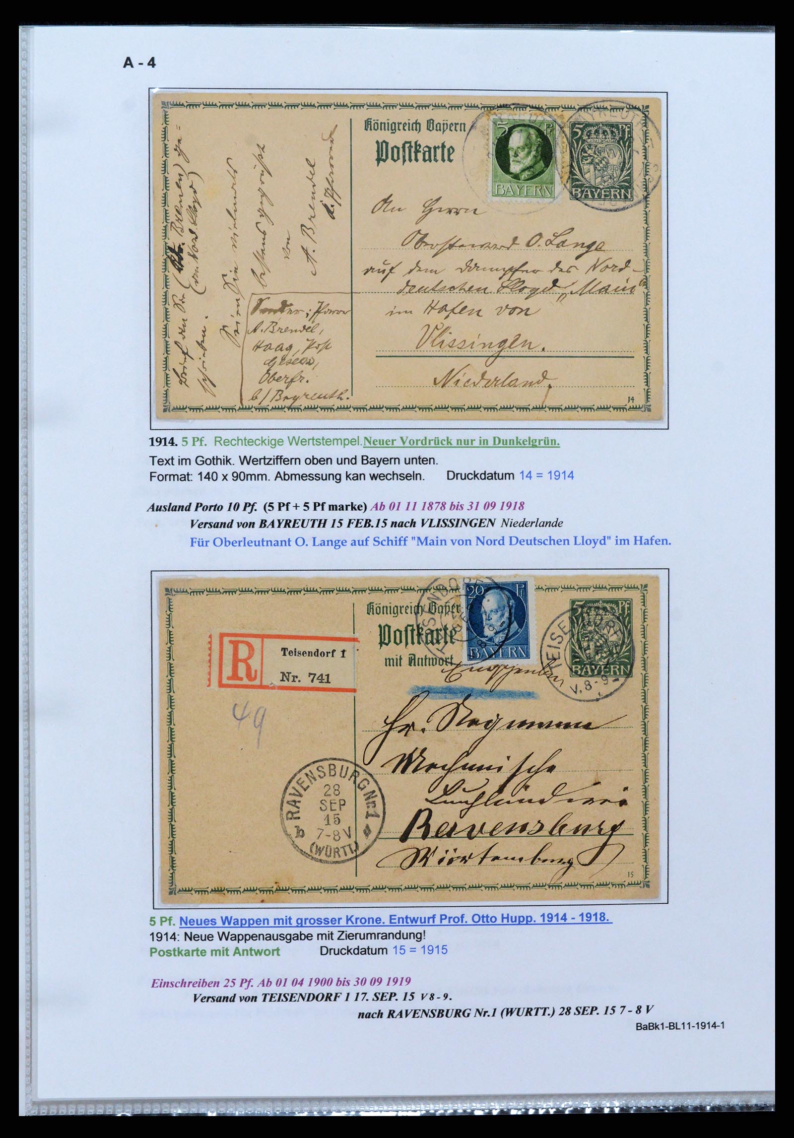 37097 055 - Postzegelverzameling 37097 Beieren postwaardestukken 1870-1920.