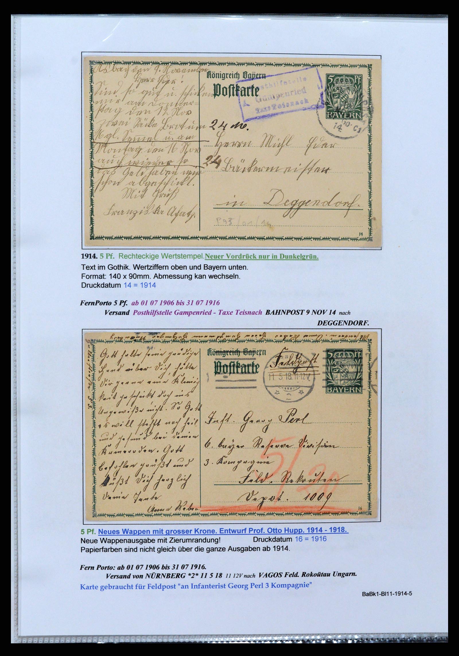 37097 056 - Postzegelverzameling 37097 Beieren postwaardestukken 1870-1920.