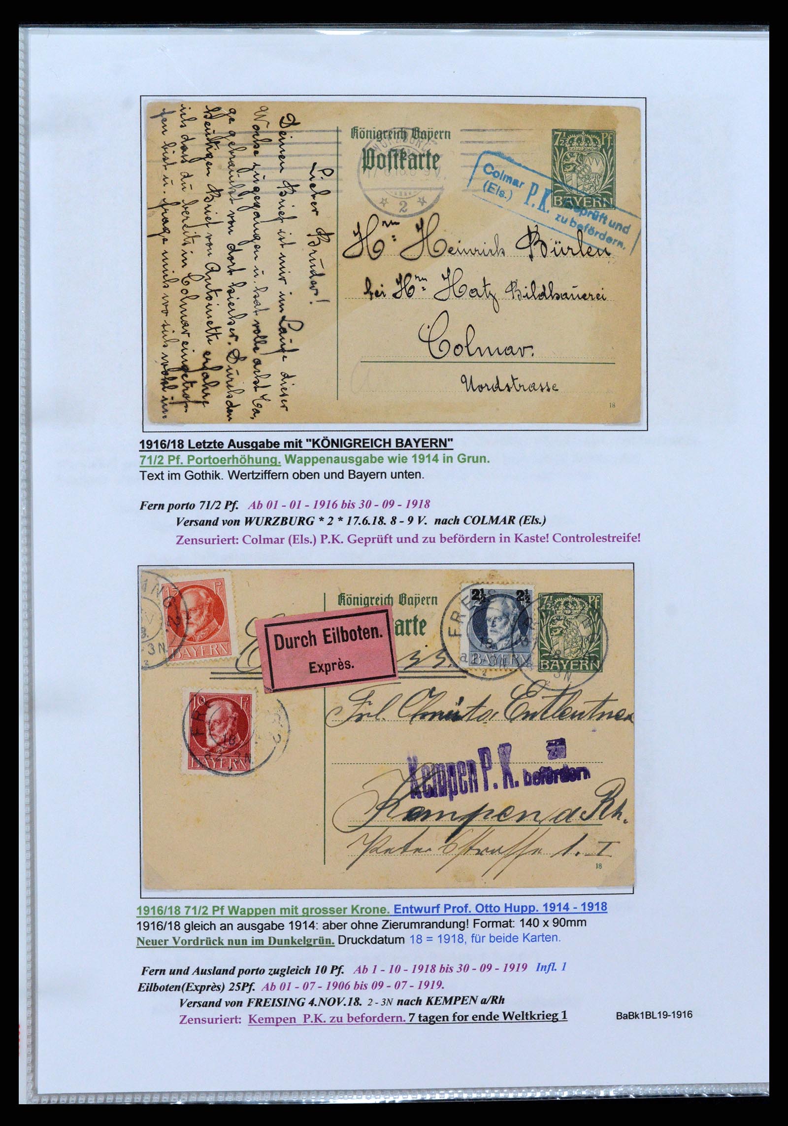 37097 060 - Postzegelverzameling 37097 Beieren postwaardestukken 1870-1920.