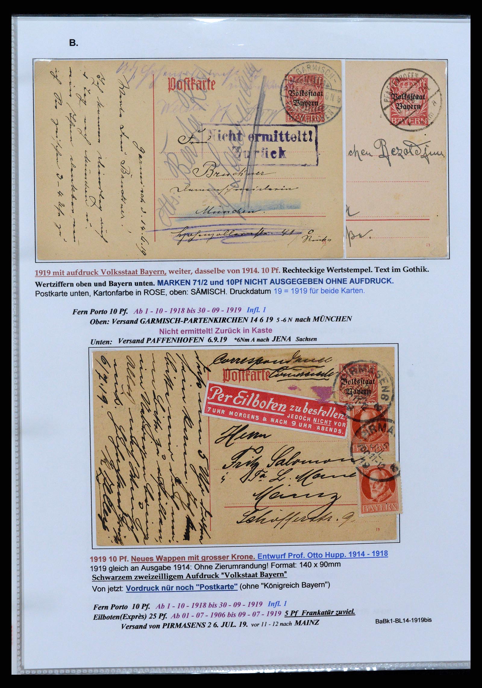 37097 061 - Postzegelverzameling 37097 Beieren postwaardestukken 1870-1920.