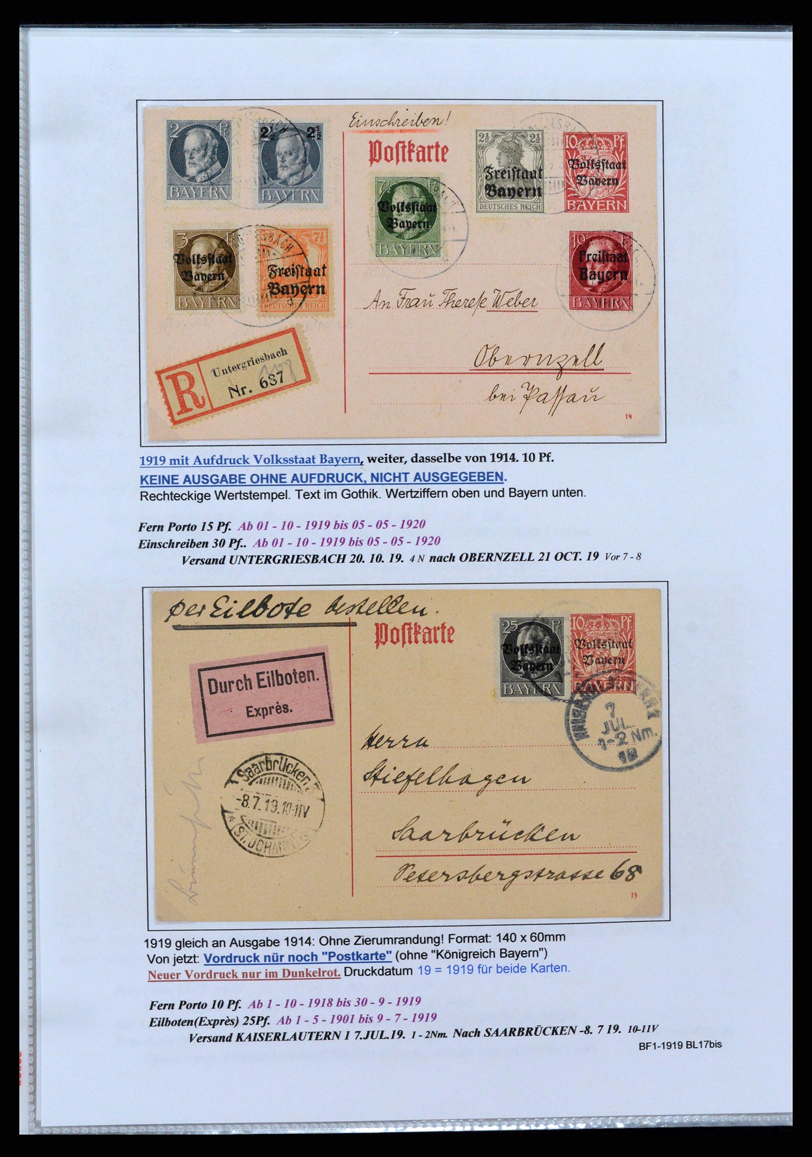 37097 062 - Postzegelverzameling 37097 Beieren postwaardestukken 1870-1920.