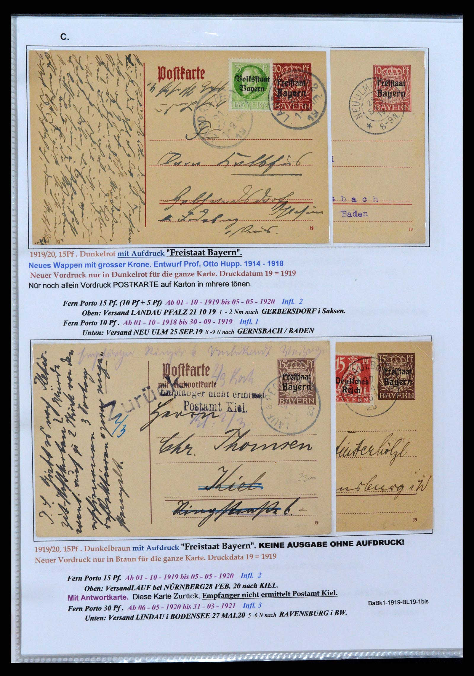 37097 063 - Postzegelverzameling 37097 Beieren postwaardestukken 1870-1920.