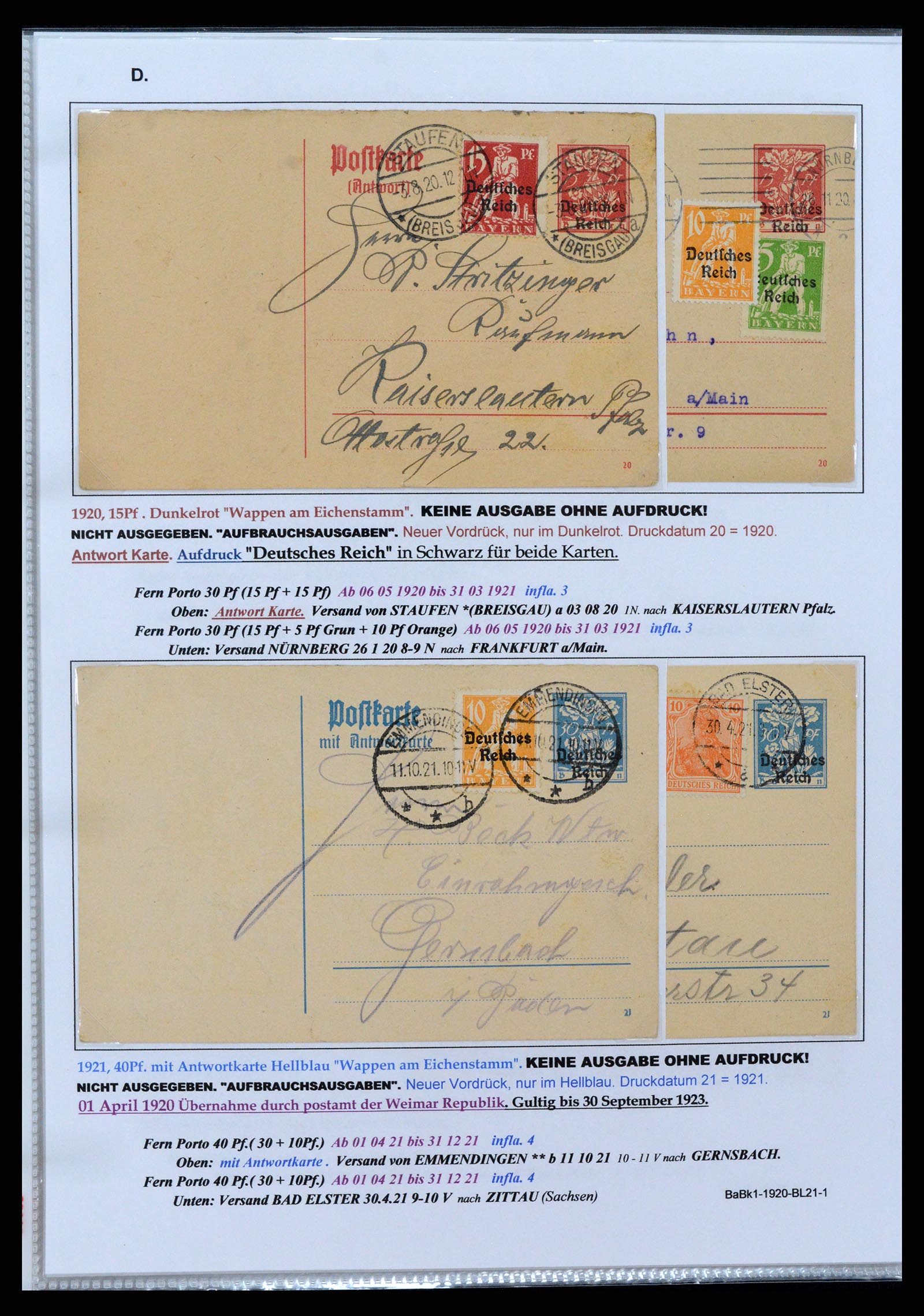 37097 064 - Postzegelverzameling 37097 Beieren postwaardestukken 1870-1920.