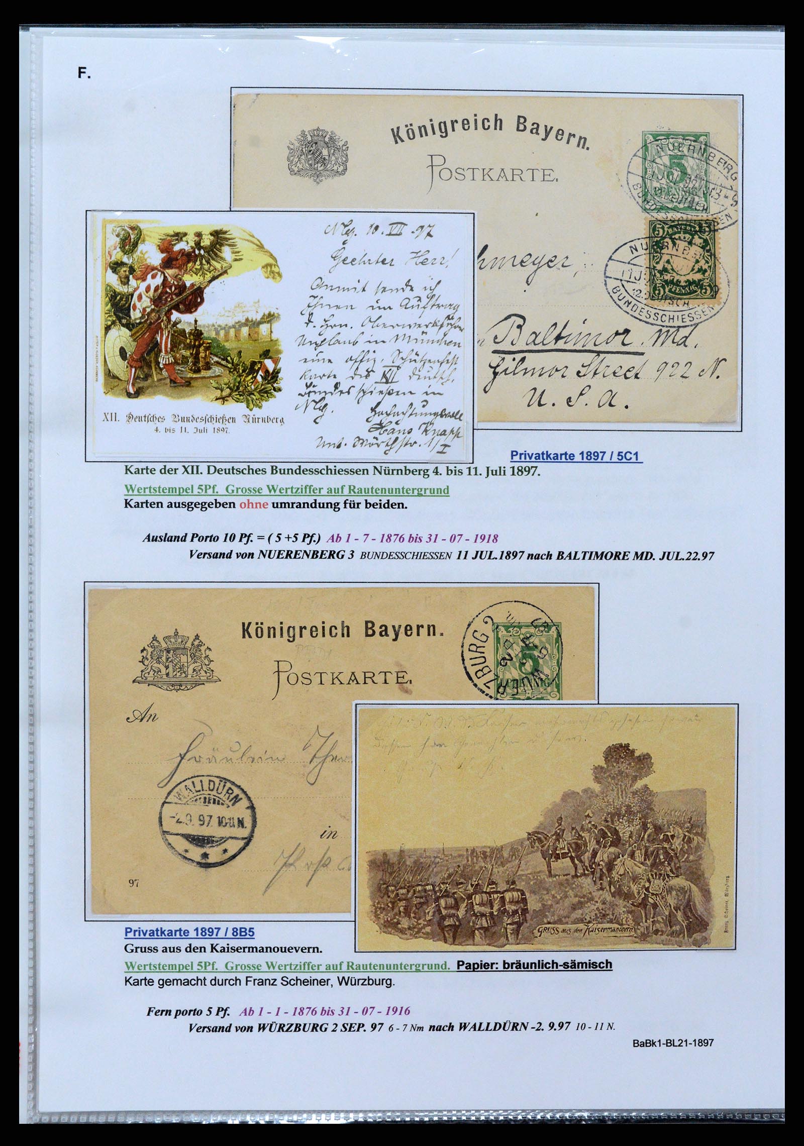37097 065 - Postzegelverzameling 37097 Beieren postwaardestukken 1870-1920.