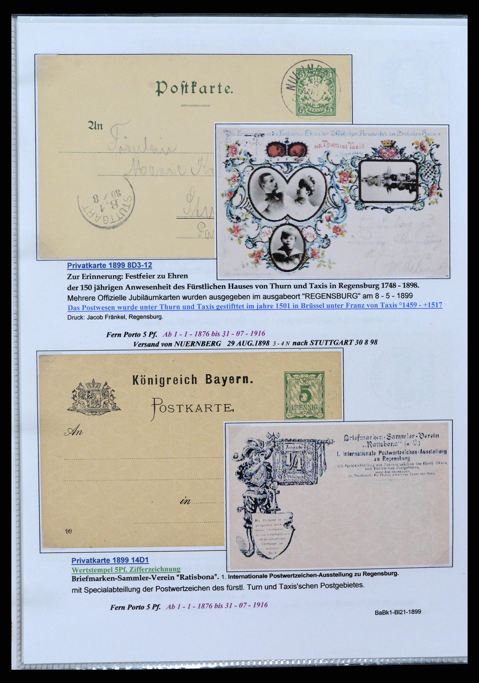 37097 066 - Postzegelverzameling 37097 Beieren postwaardestukken 1870-1920.