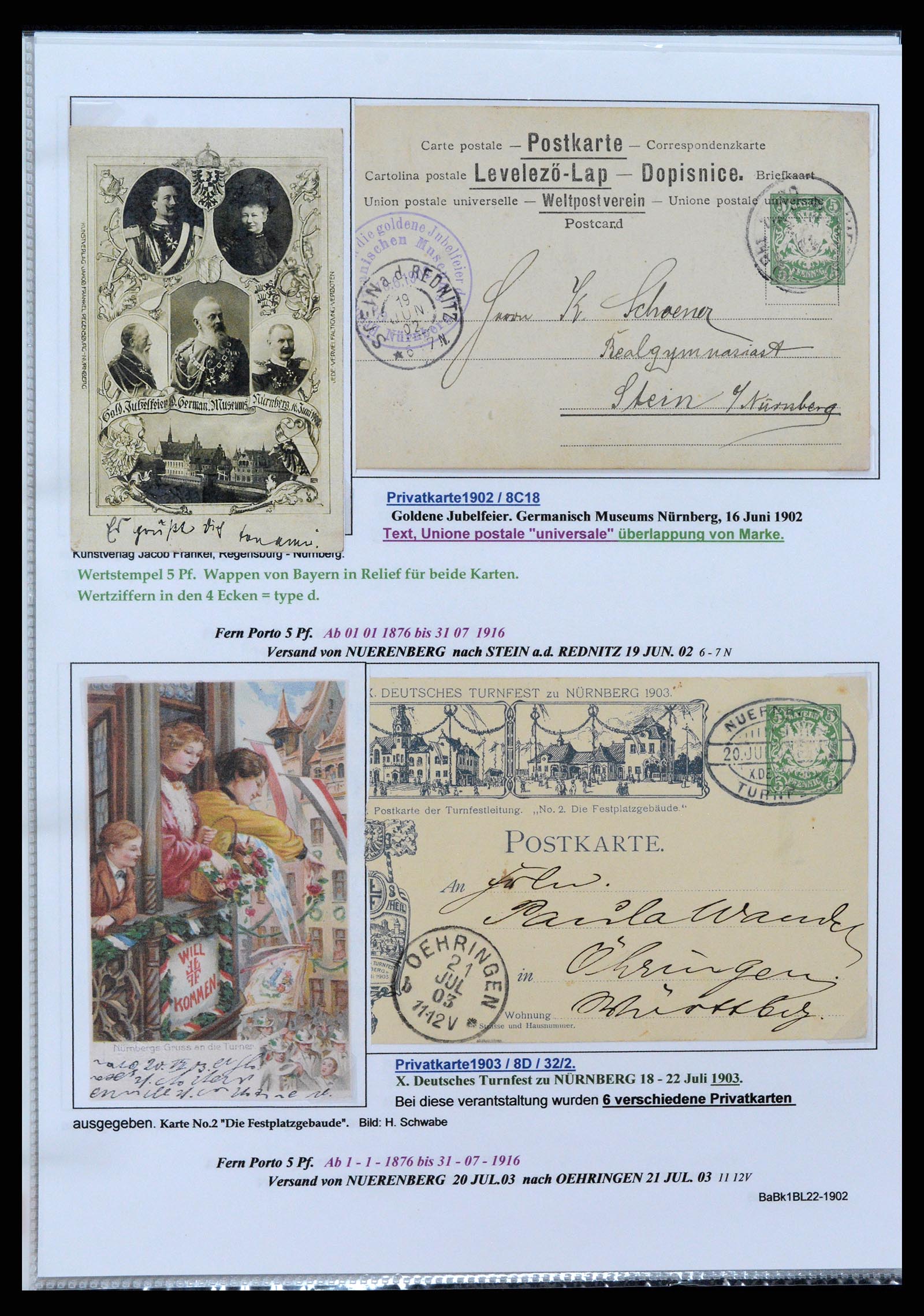 37097 068 - Postzegelverzameling 37097 Beieren postwaardestukken 1870-1920.
