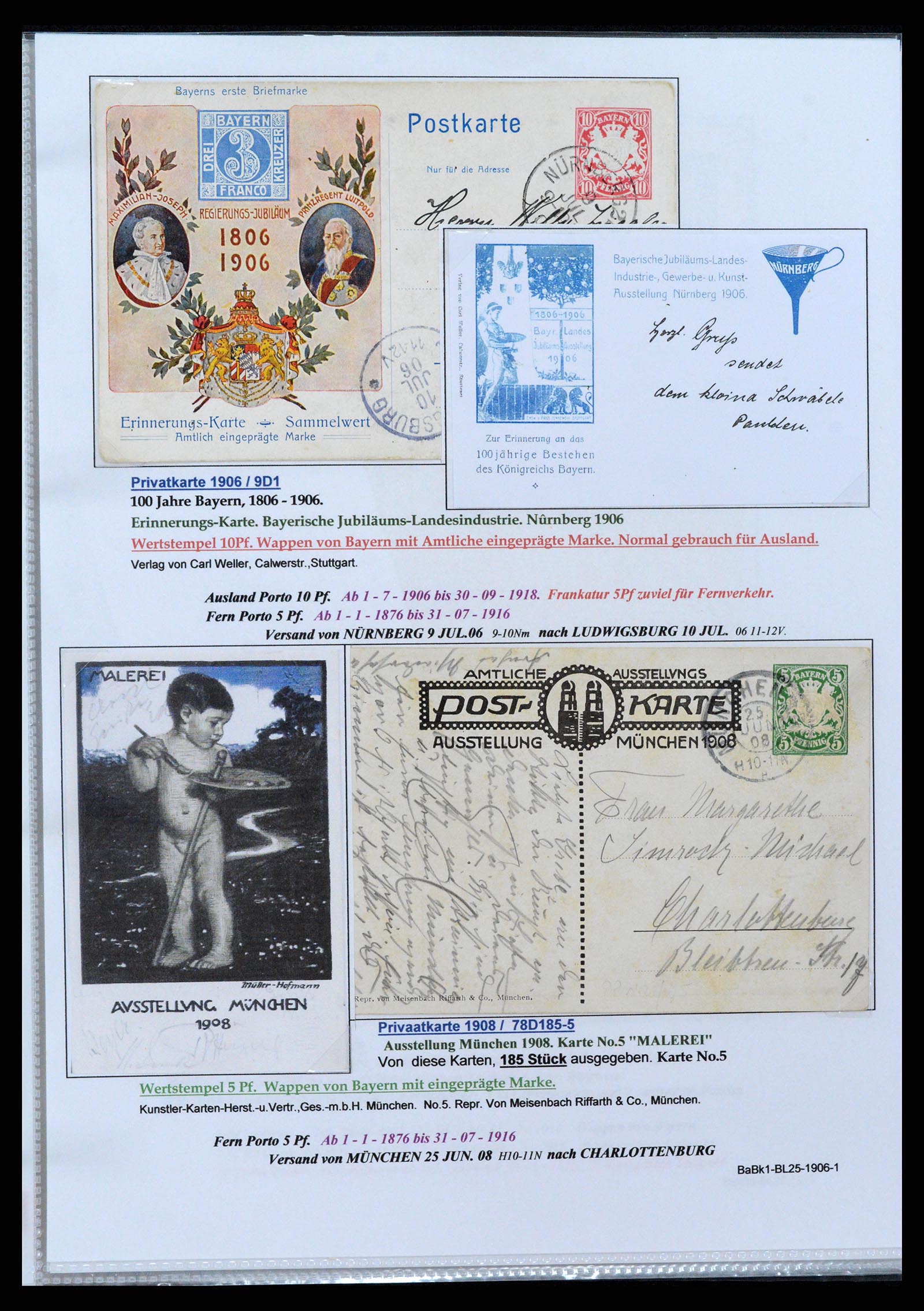 37097 072 - Postzegelverzameling 37097 Beieren postwaardestukken 1870-1920.