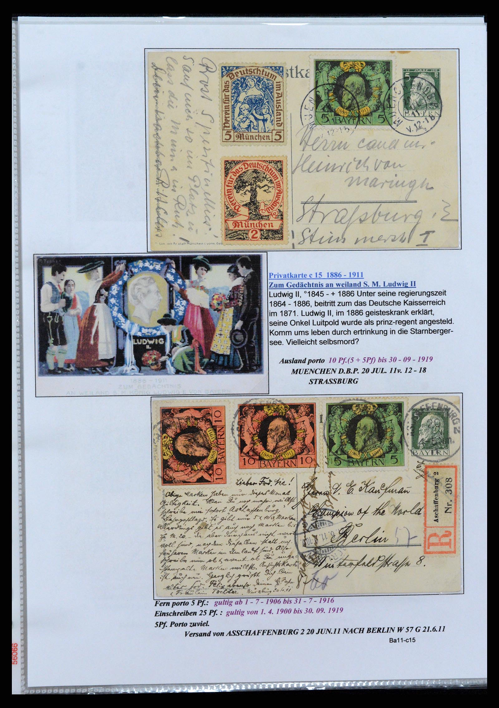 37097 074 - Postzegelverzameling 37097 Beieren postwaardestukken 1870-1920.