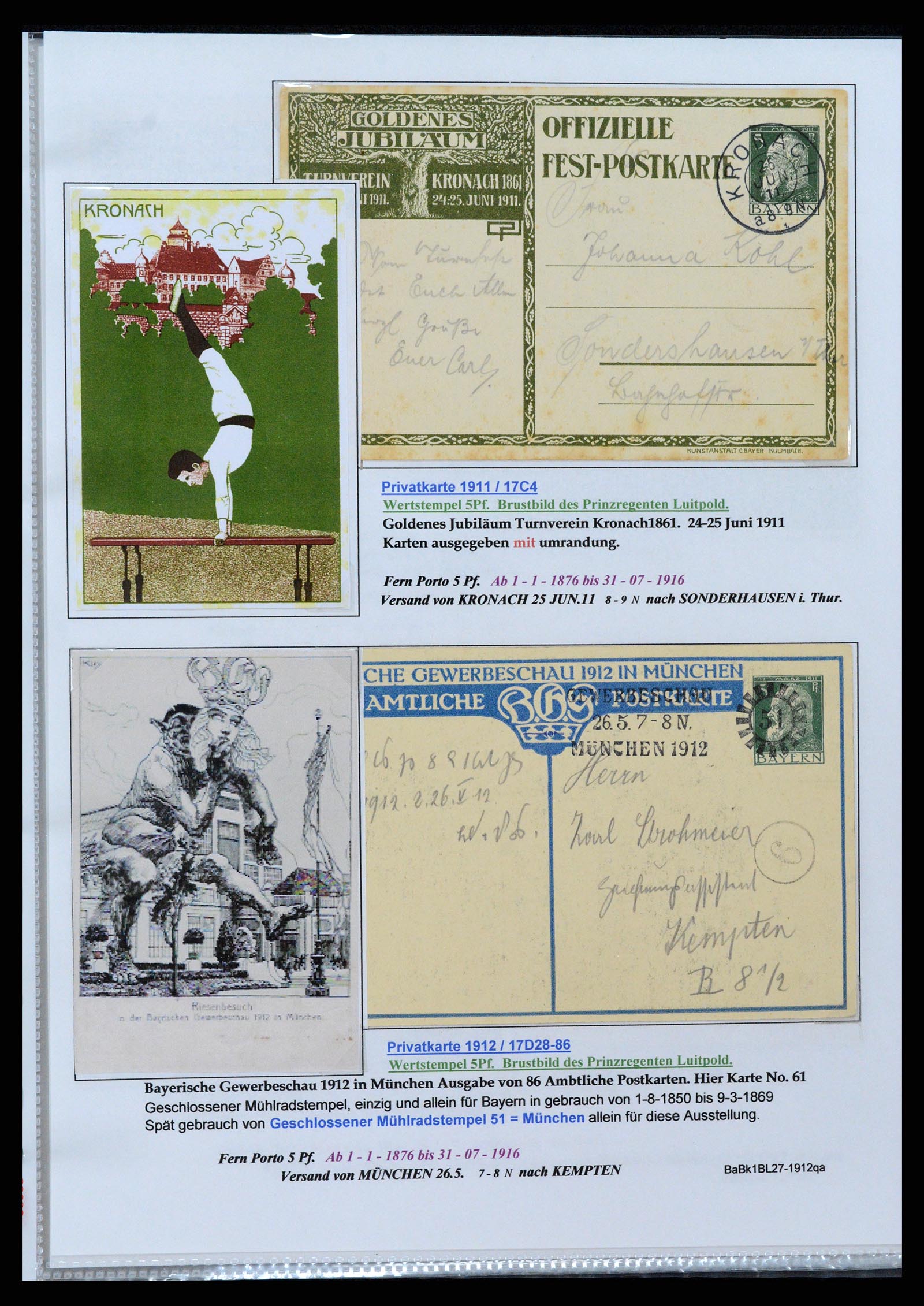 37097 076 - Postzegelverzameling 37097 Beieren postwaardestukken 1870-1920.