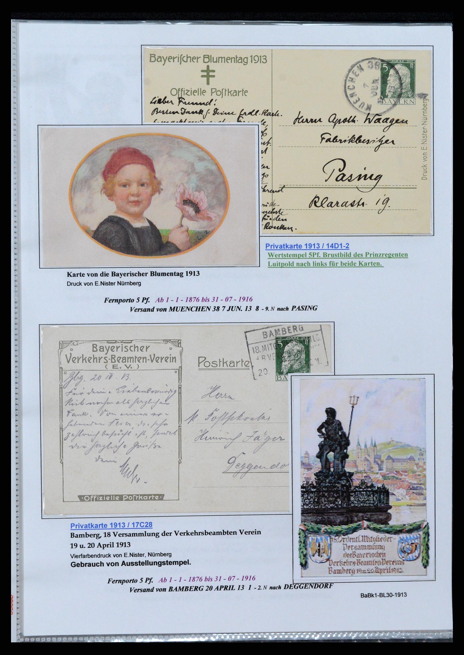 37097 079 - Postzegelverzameling 37097 Beieren postwaardestukken 1870-1920.