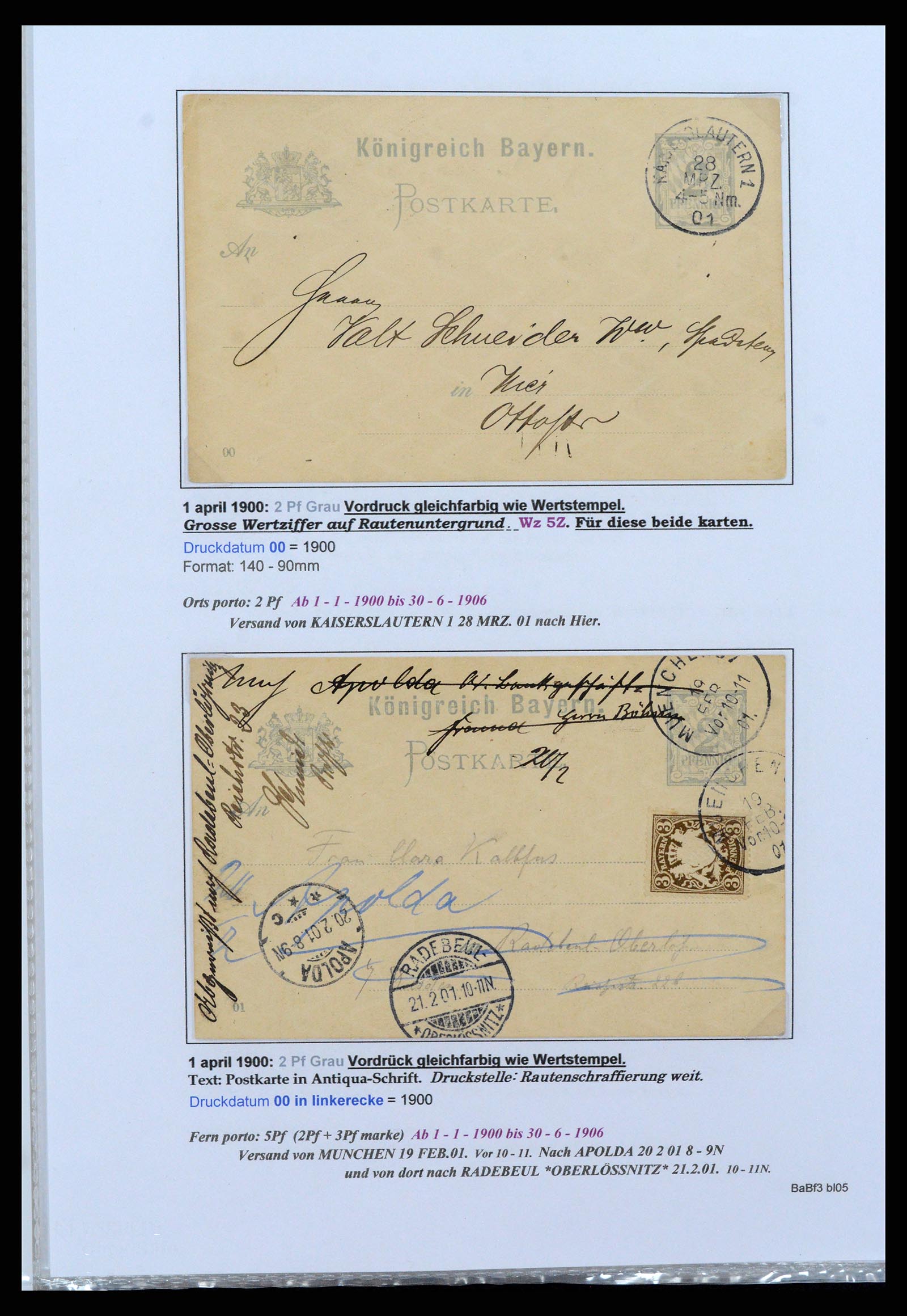 37097 085 - Postzegelverzameling 37097 Beieren postwaardestukken 1870-1920.