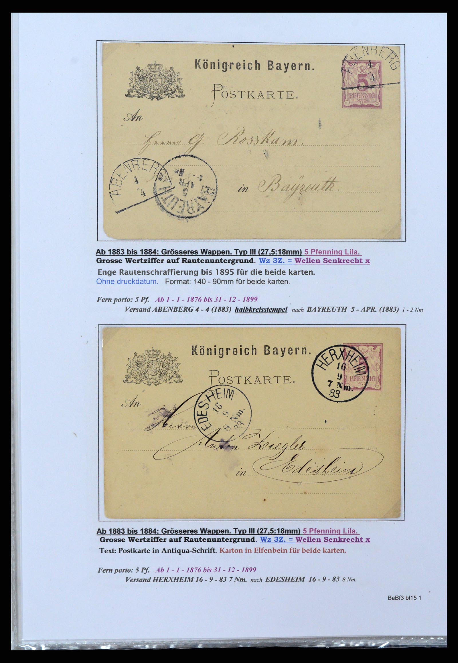 37097 086 - Postzegelverzameling 37097 Beieren postwaardestukken 1870-1920.