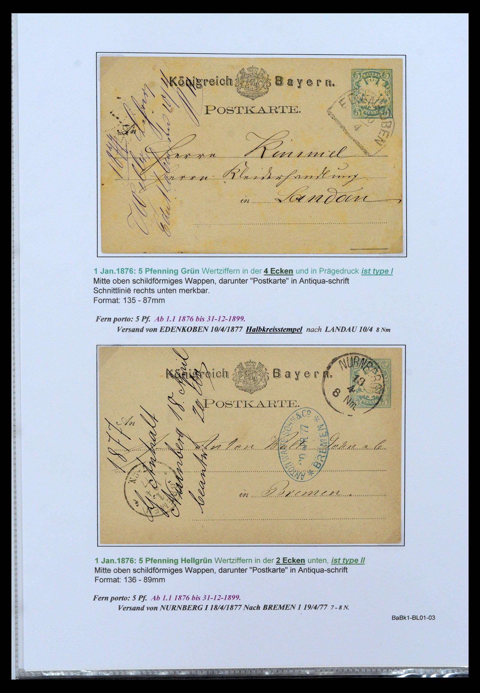 37097 091 - Postzegelverzameling 37097 Beieren postwaardestukken 1870-1920.