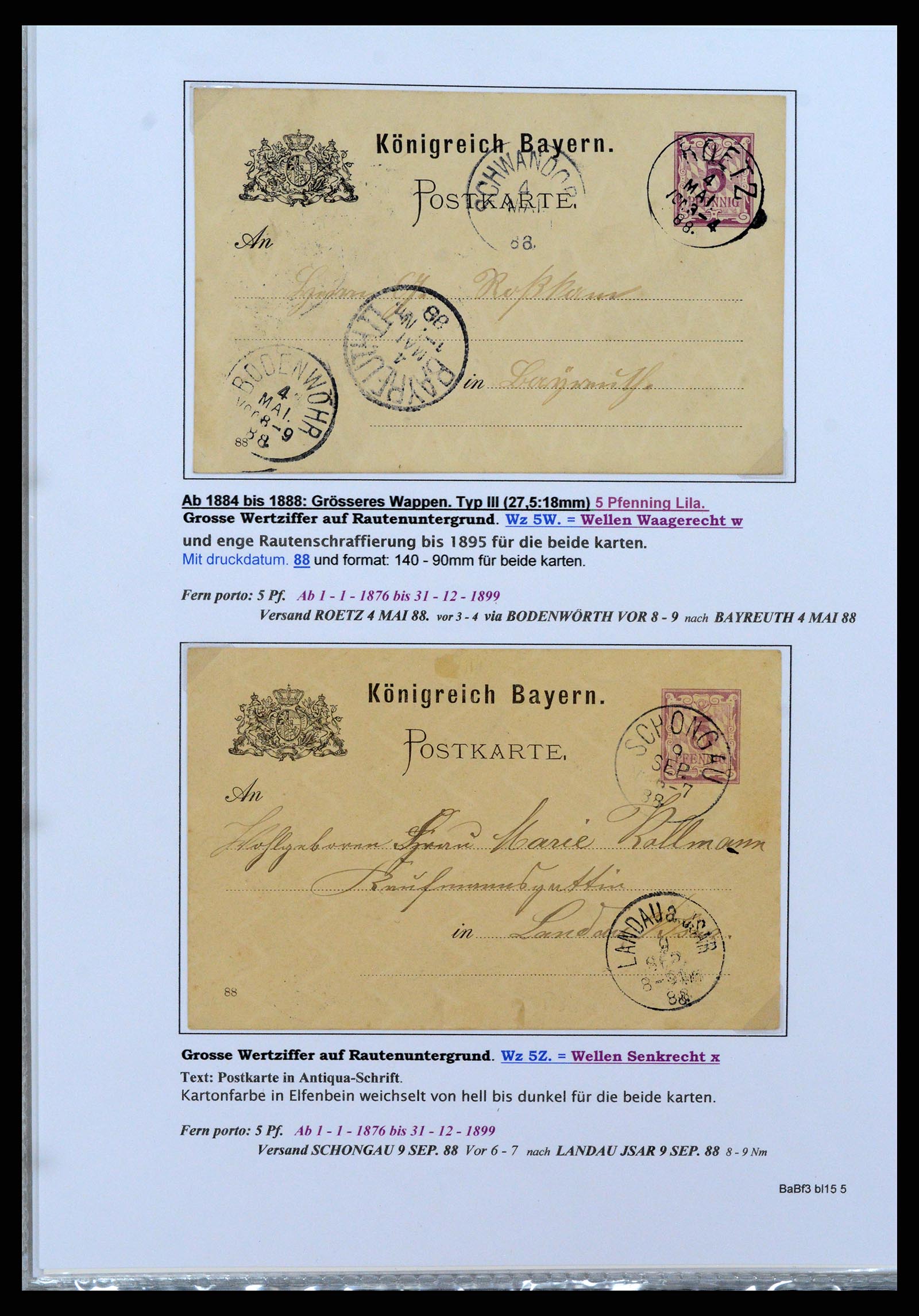 37097 094 - Postzegelverzameling 37097 Beieren postwaardestukken 1870-1920.