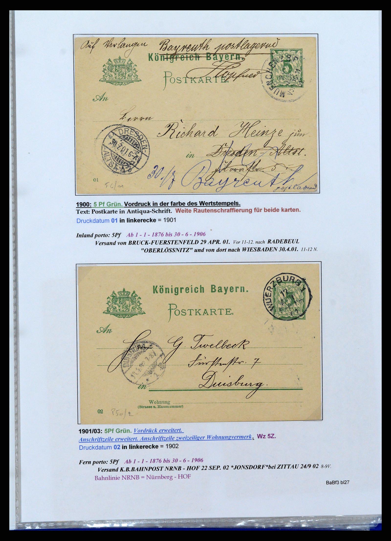37097 168 - Postzegelverzameling 37097 Beieren postwaardestukken 1870-1920.