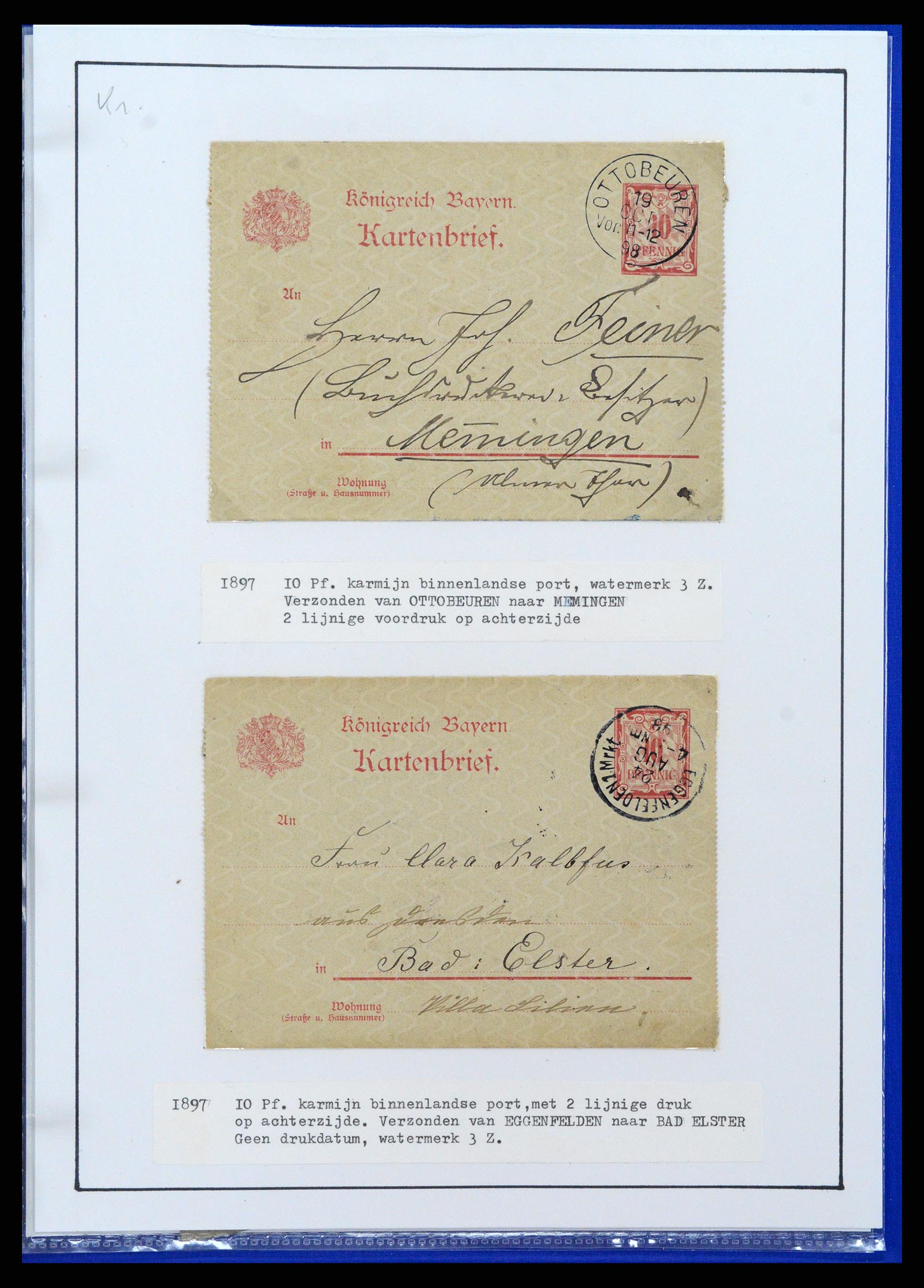 37097 181 - Postzegelverzameling 37097 Beieren postwaardestukken 1870-1920.