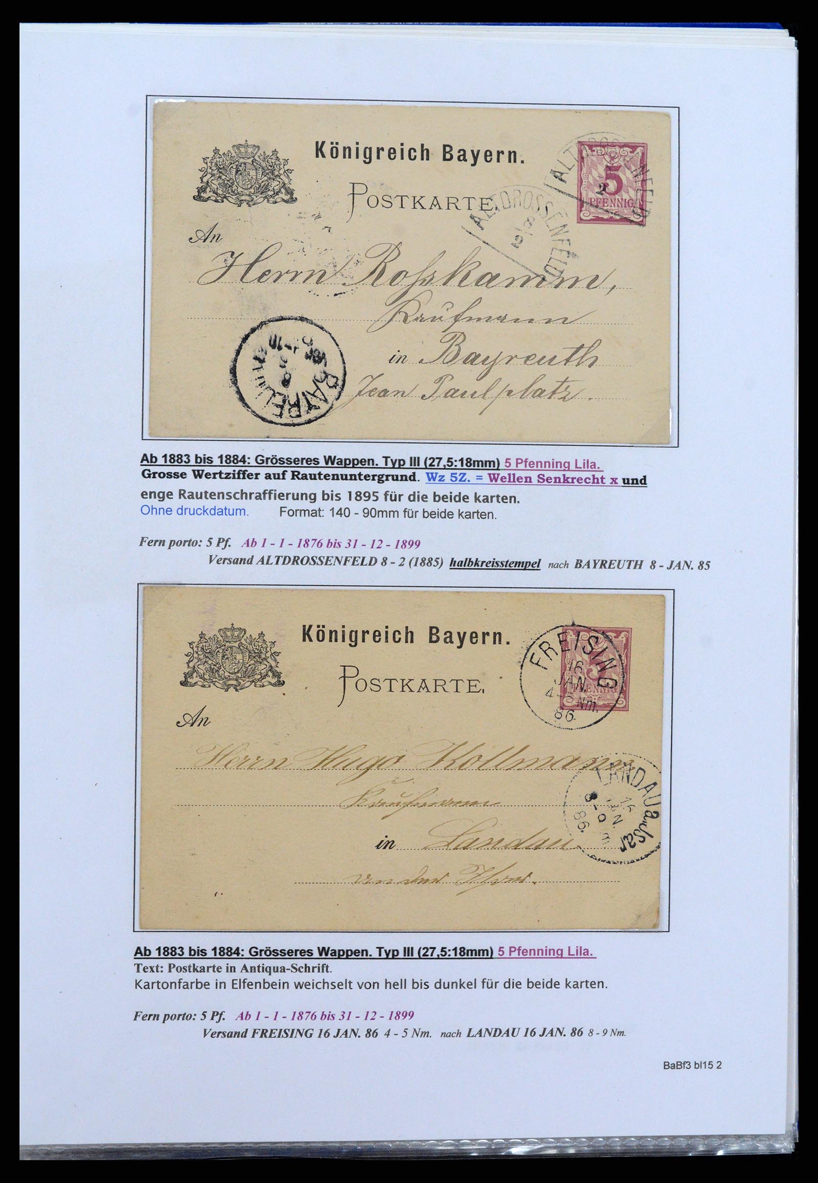 37097 194 - Postzegelverzameling 37097 Beieren postwaardestukken 1870-1920.