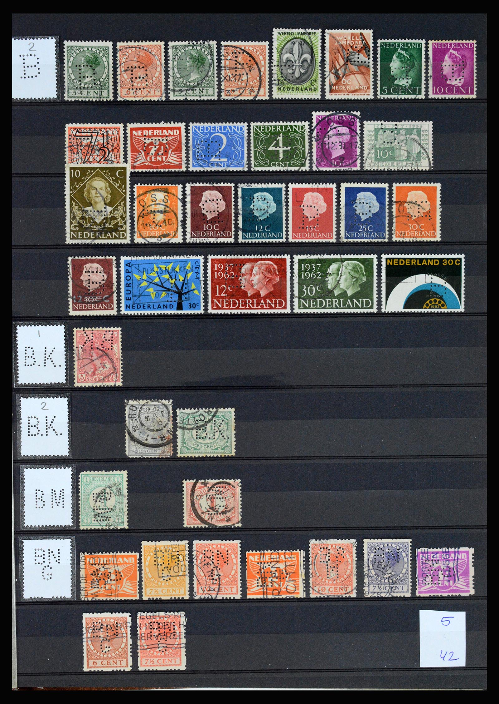 37183 004 - Postzegelverzameling 37183 Nederland firmaperforaties 1872-1960.