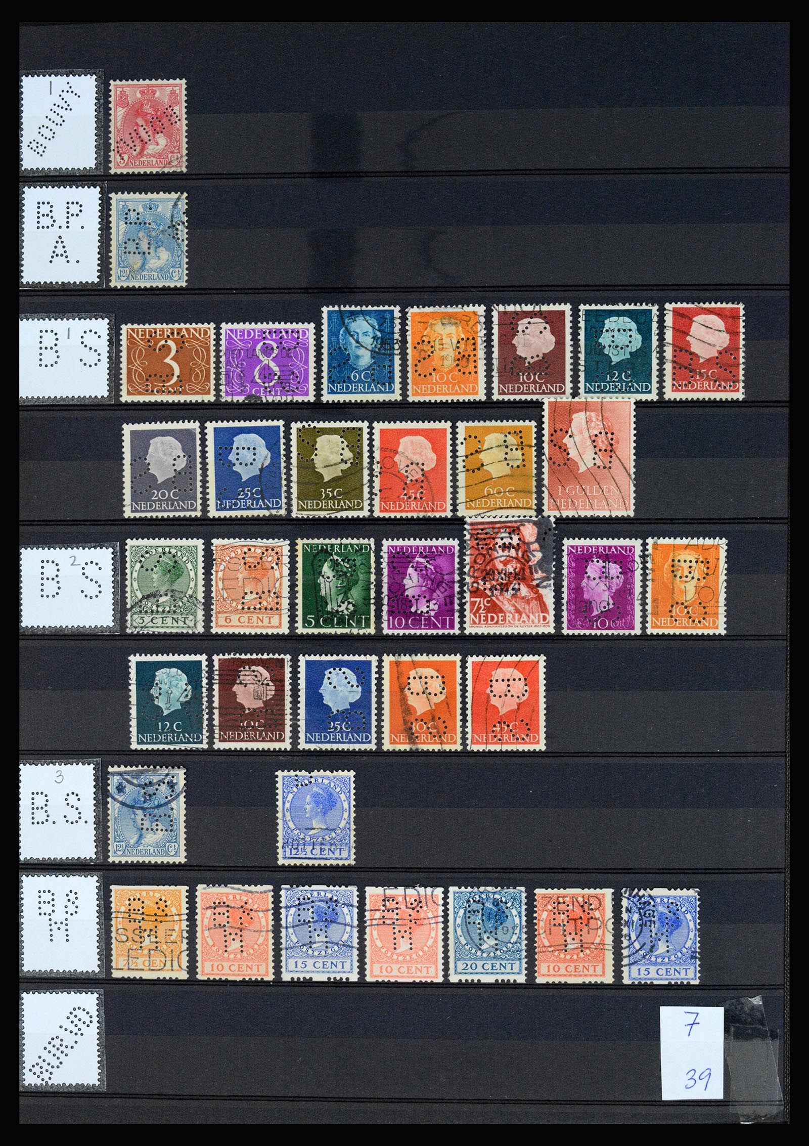 37183 005 - Postzegelverzameling 37183 Nederland firmaperforaties 1872-1960.