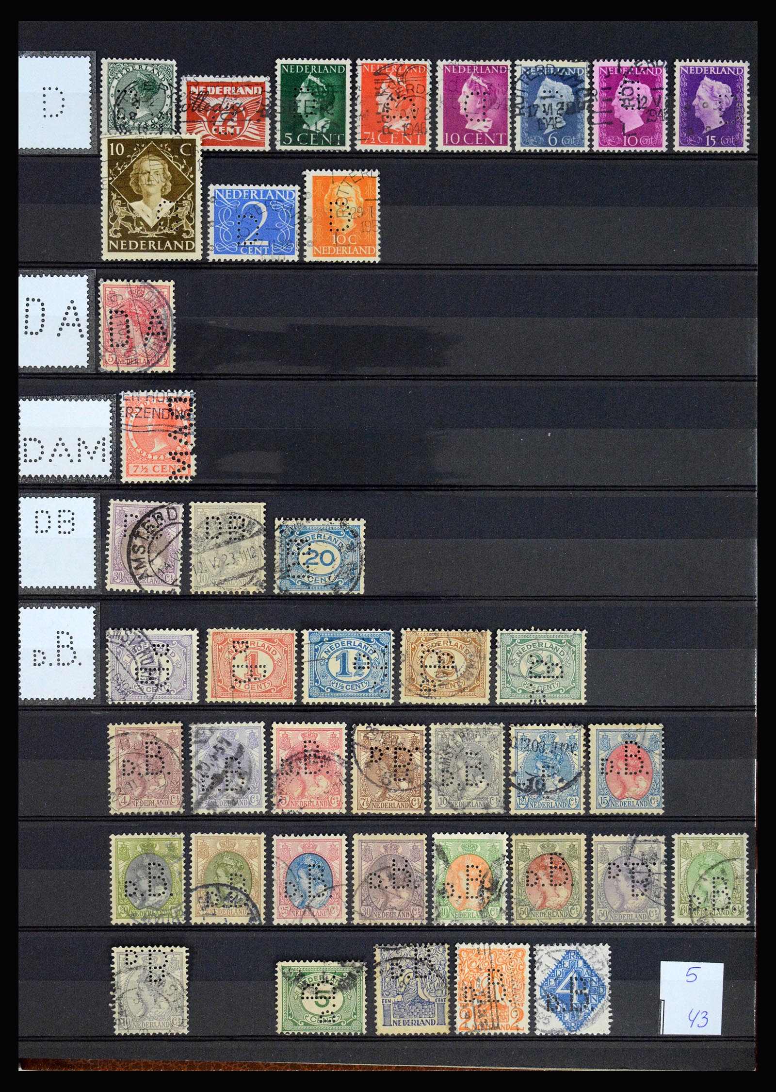 37183 008 - Postzegelverzameling 37183 Nederland firmaperforaties 1872-1960.