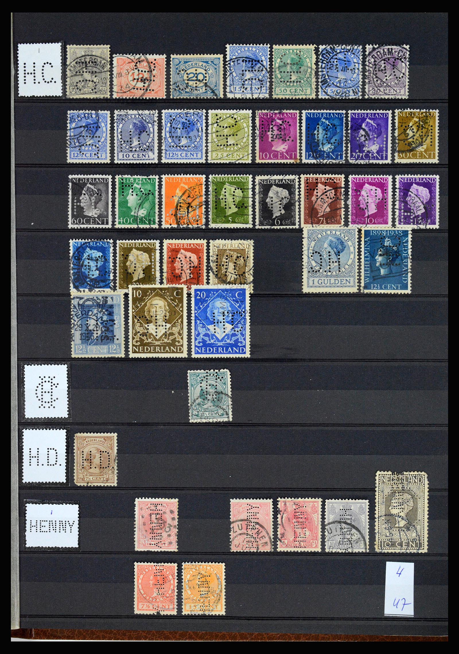 37183 016 - Postzegelverzameling 37183 Nederland firmaperforaties 1872-1960.