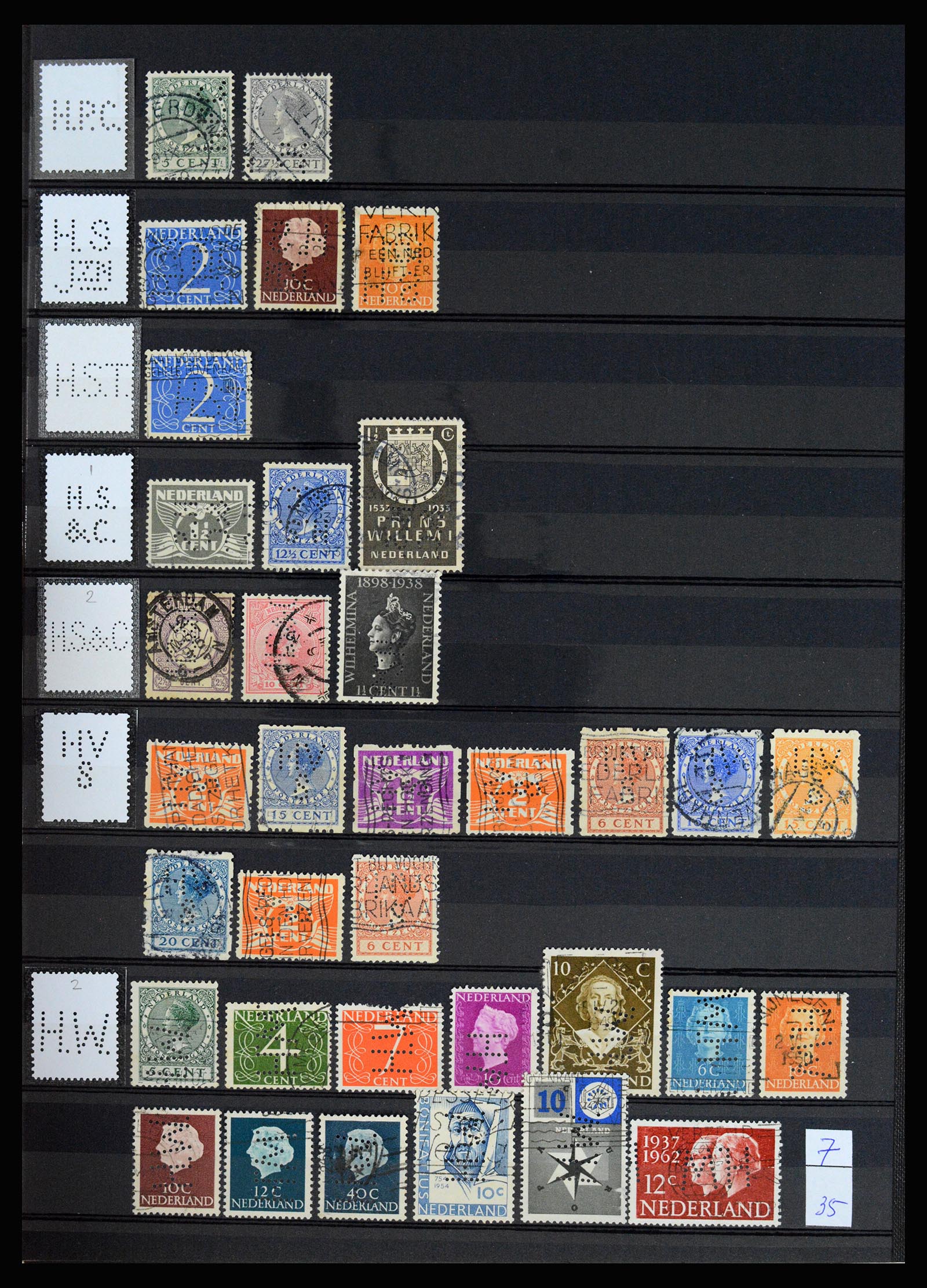 37183 019 - Postzegelverzameling 37183 Nederland firmaperforaties 1872-1960.