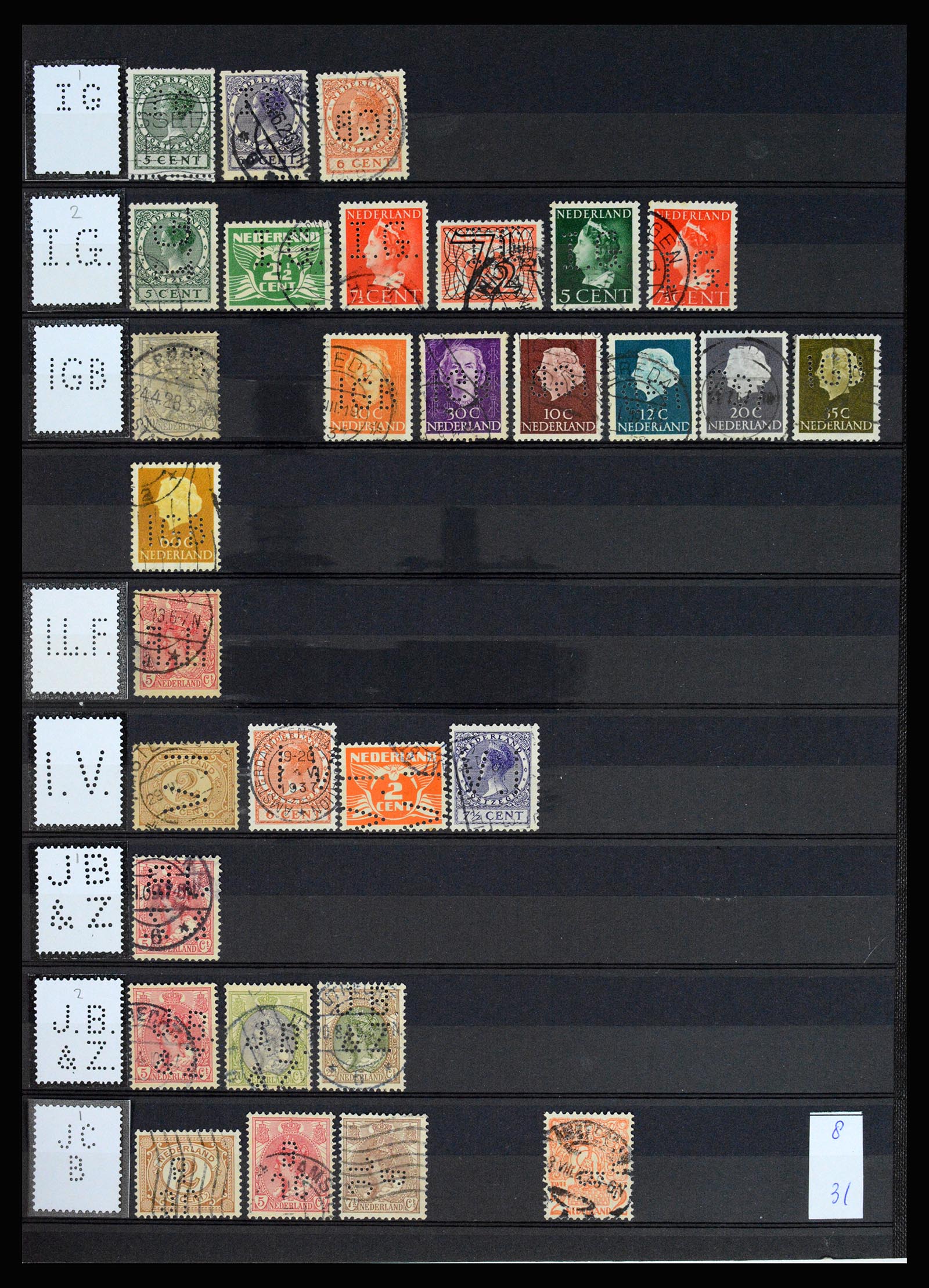 37183 021 - Stamp collection 37183 Netherlands perfins 1872-1960.