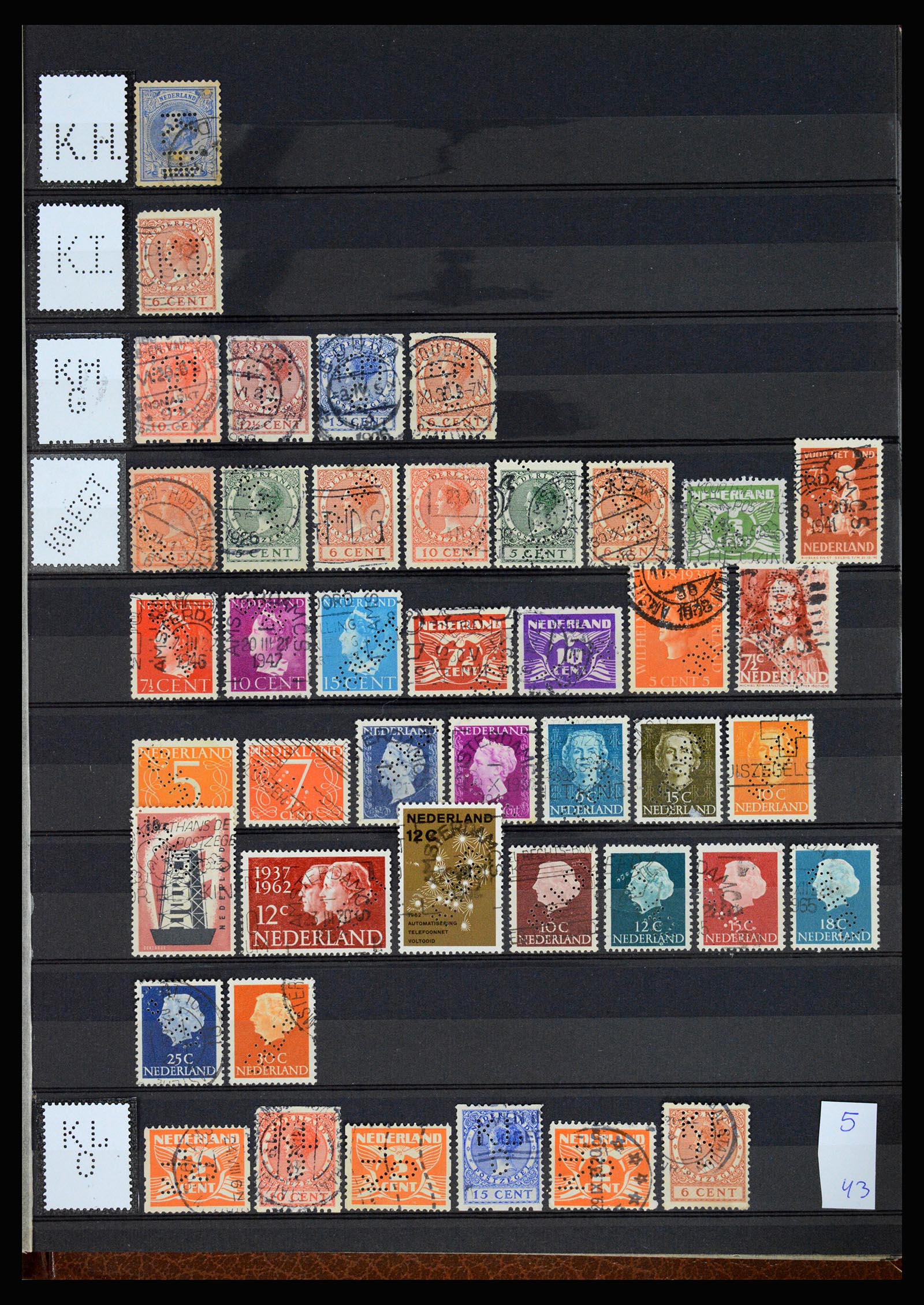 37183 028 - Postzegelverzameling 37183 Nederland firmaperforaties 1872-1960.