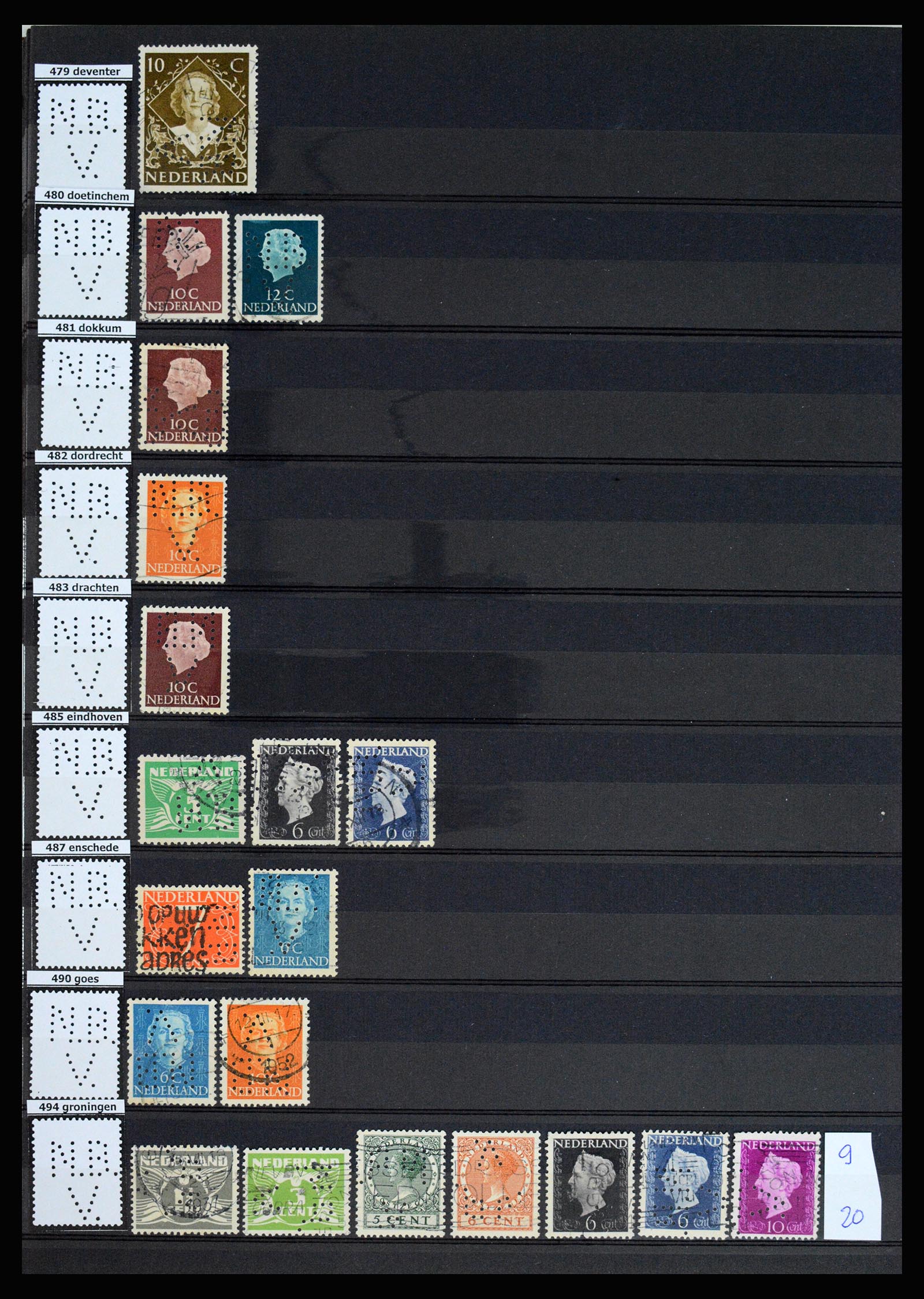 37183 035 - Stamp collection 37183 Netherlands perfins 1872-1960.