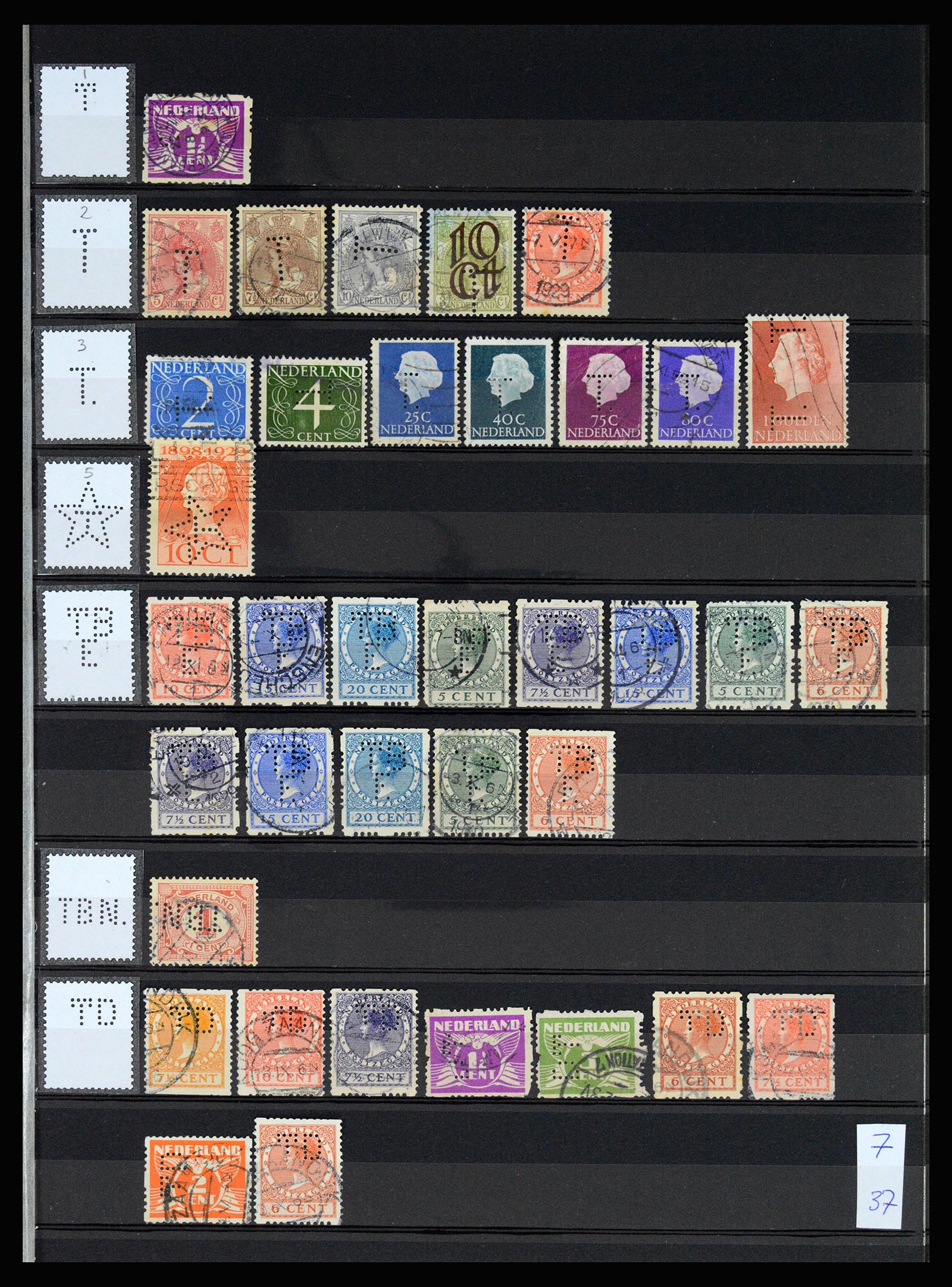 37183 050 - Postzegelverzameling 37183 Nederland firmaperforaties 1872-1960.