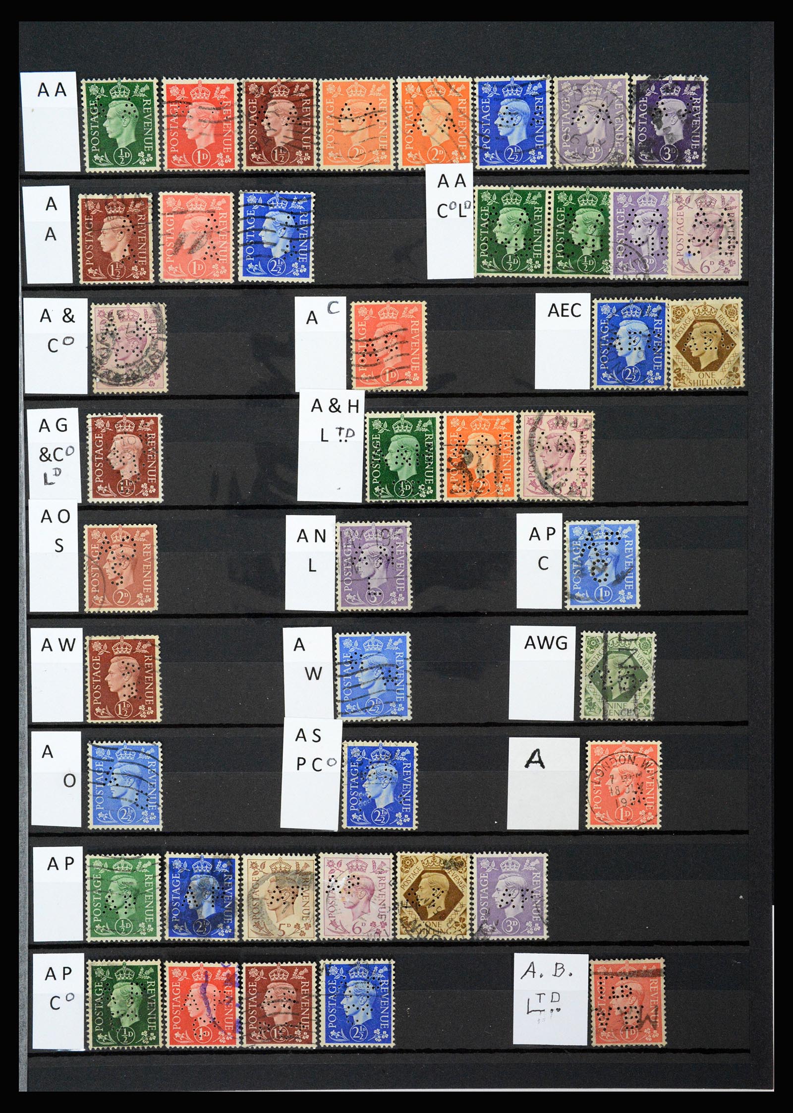 37248 001 - Postzegelverzameling 37248 Engeland perfins George VI 1936-1952.