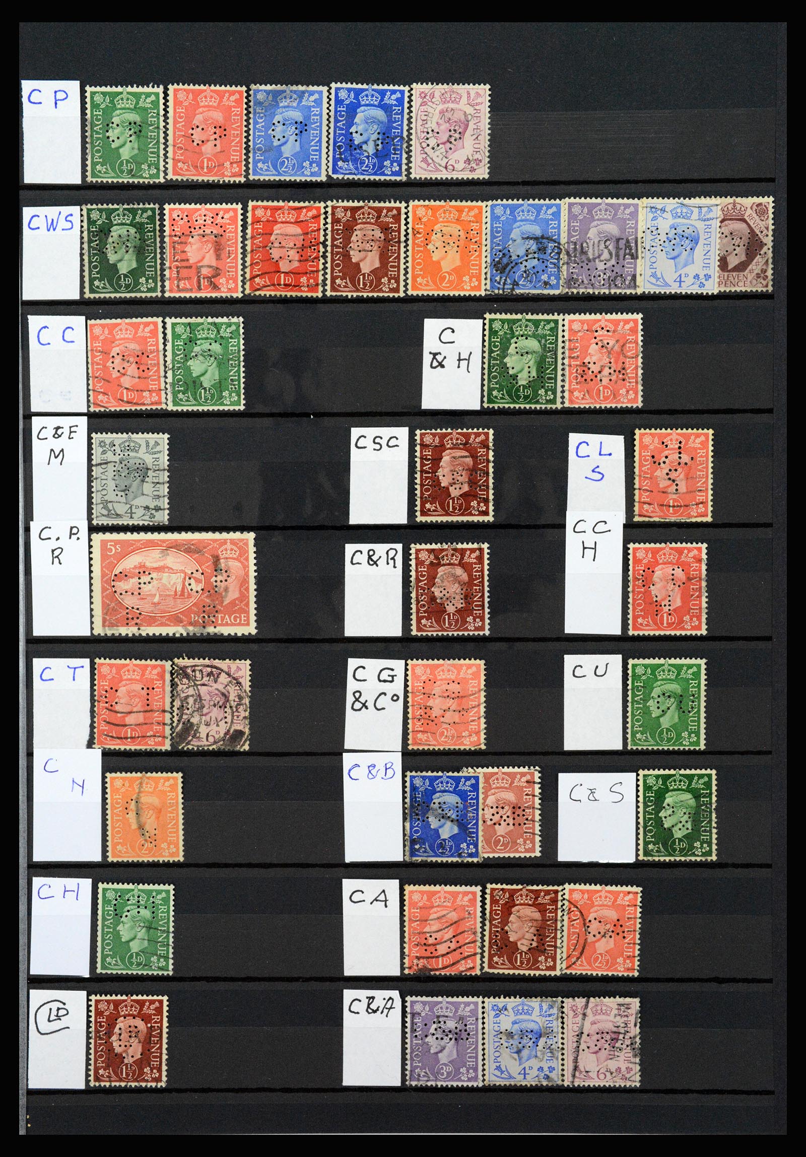37248 005 - Postzegelverzameling 37248 Engeland perfins George VI 1936-1952.