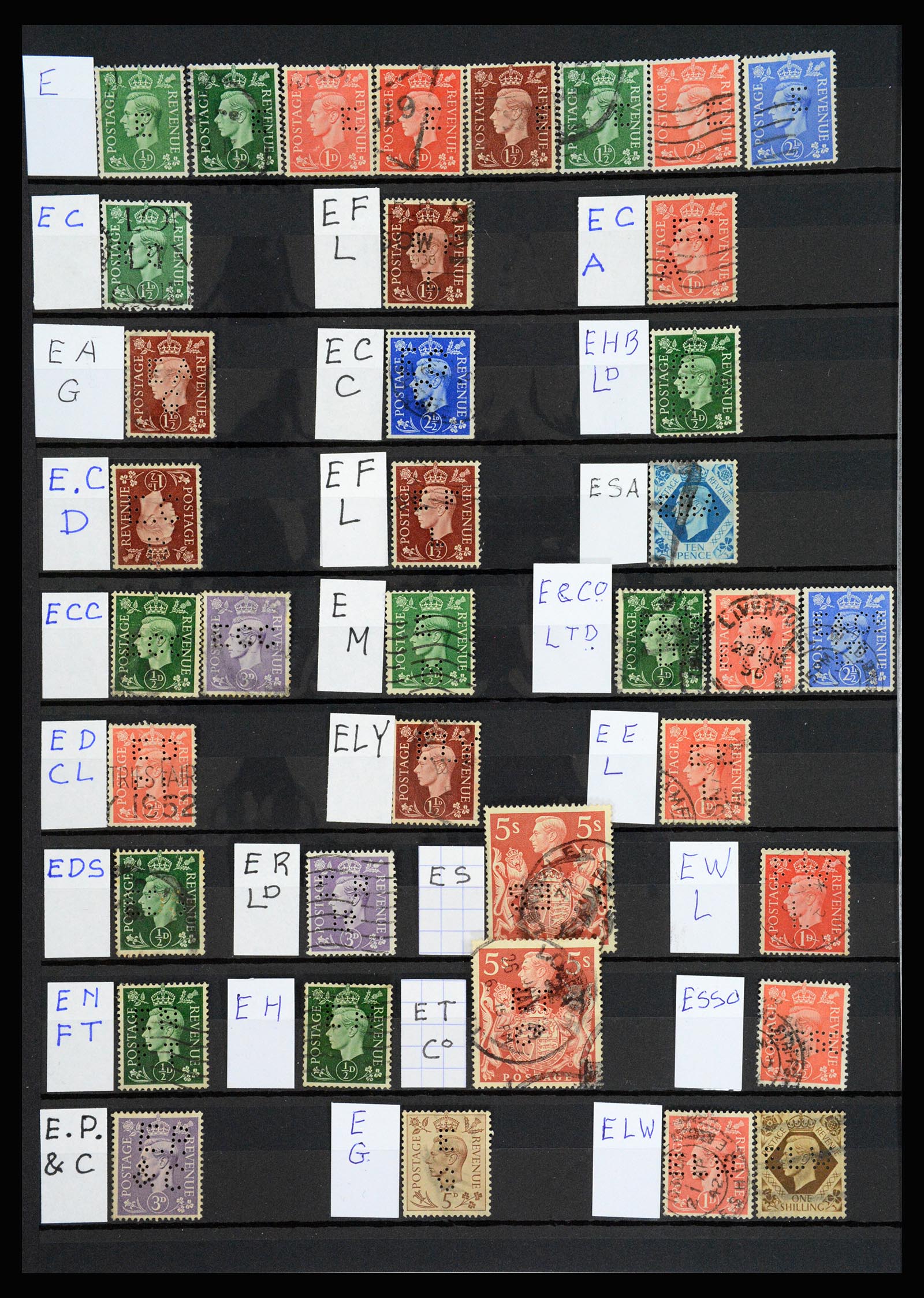 37248 008 - Postzegelverzameling 37248 Engeland perfins George VI 1936-1952.