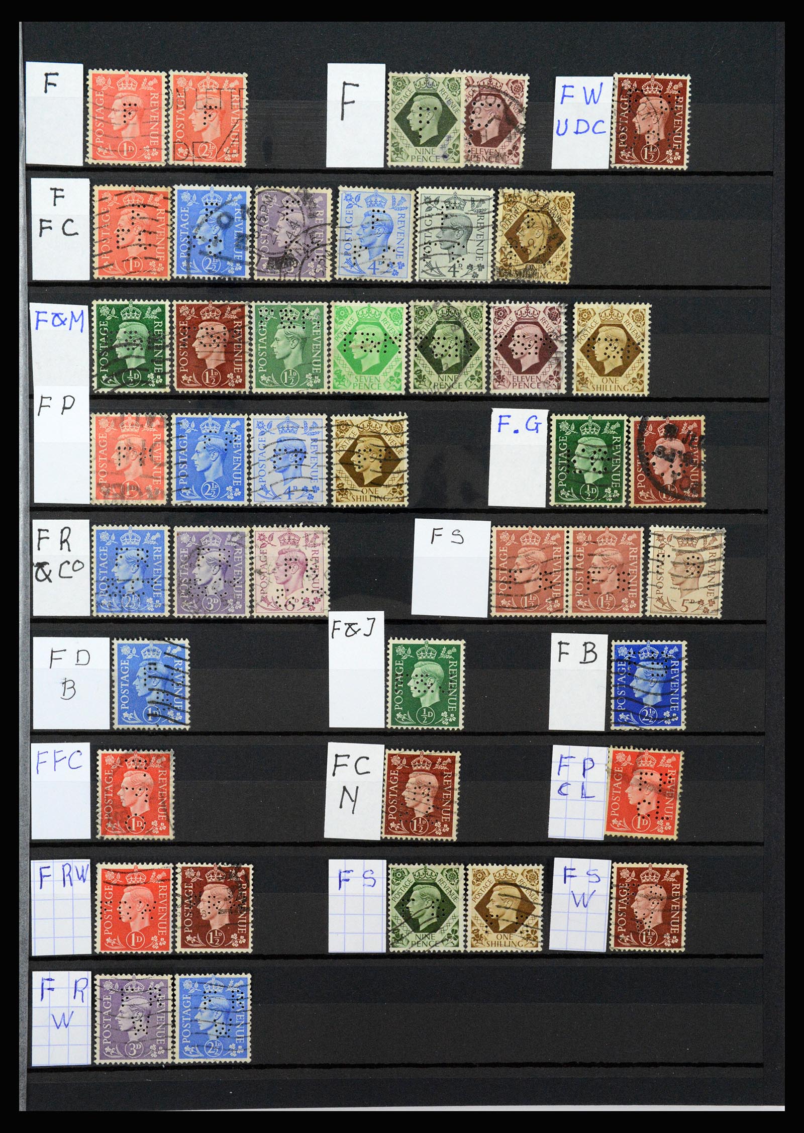 37248 009 - Postzegelverzameling 37248 Engeland perfins George VI 1936-1952.