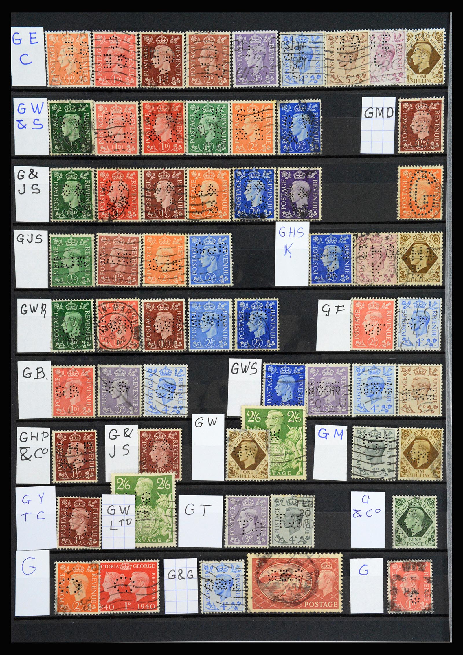 37248 010 - Stamp collection 37248 Great Britain perfins George VI 1936-1952.