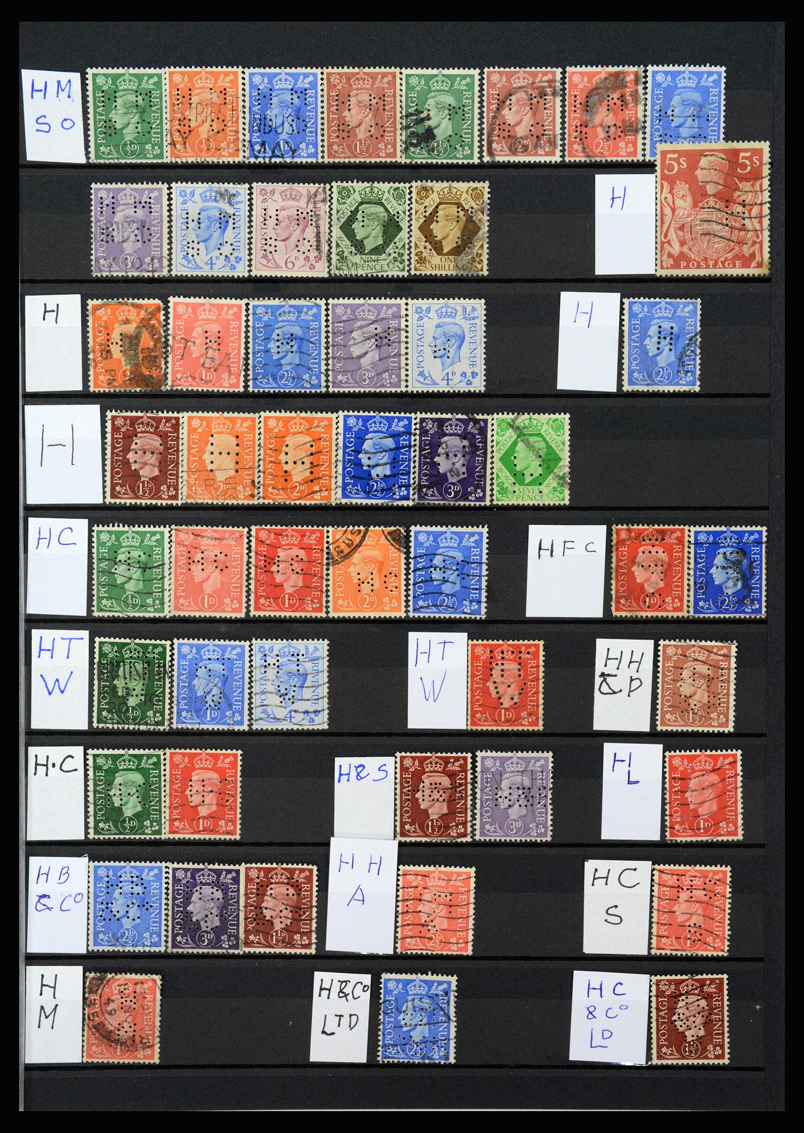 37248 011 - Stamp collection 37248 Great Britain perfins George VI 1936-1952.