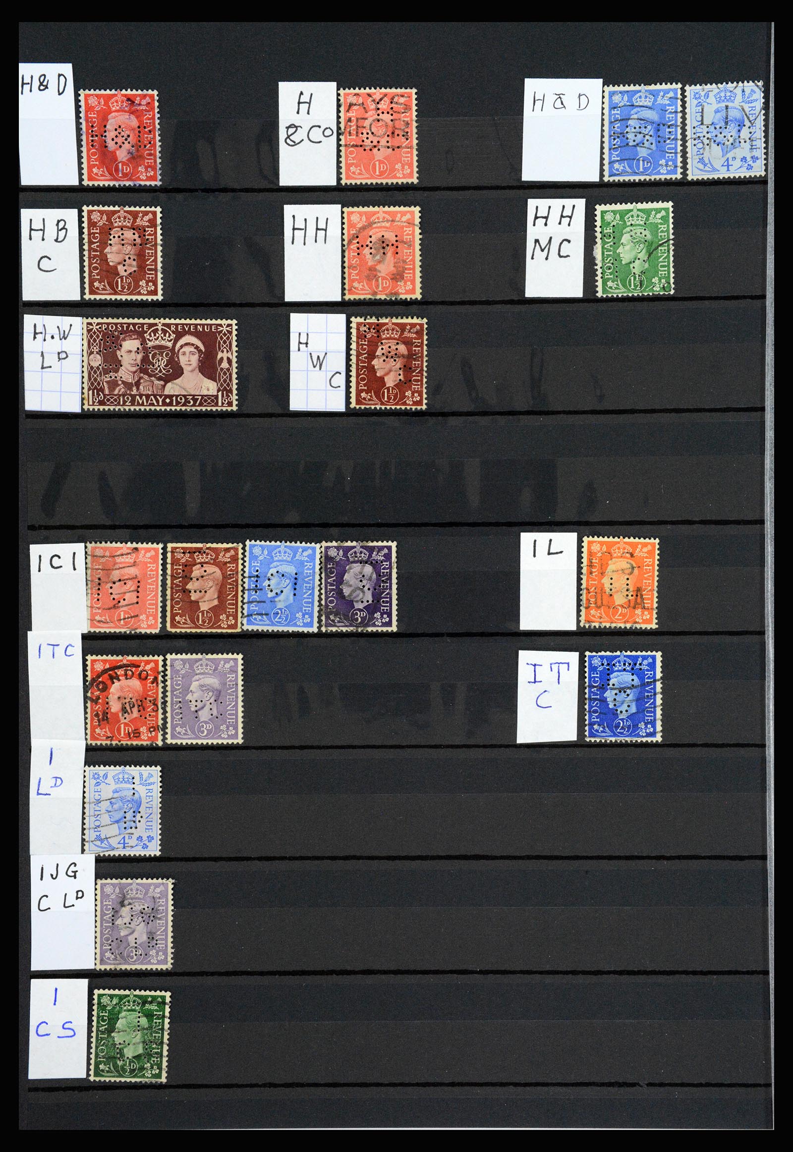 37248 012 - Postzegelverzameling 37248 Engeland perfins George VI 1936-1952.