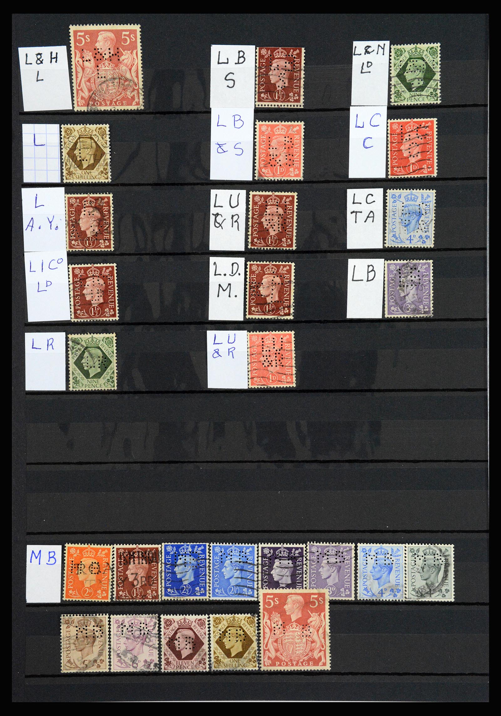 37248 016 - Postzegelverzameling 37248 Engeland perfins George VI 1936-1952.
